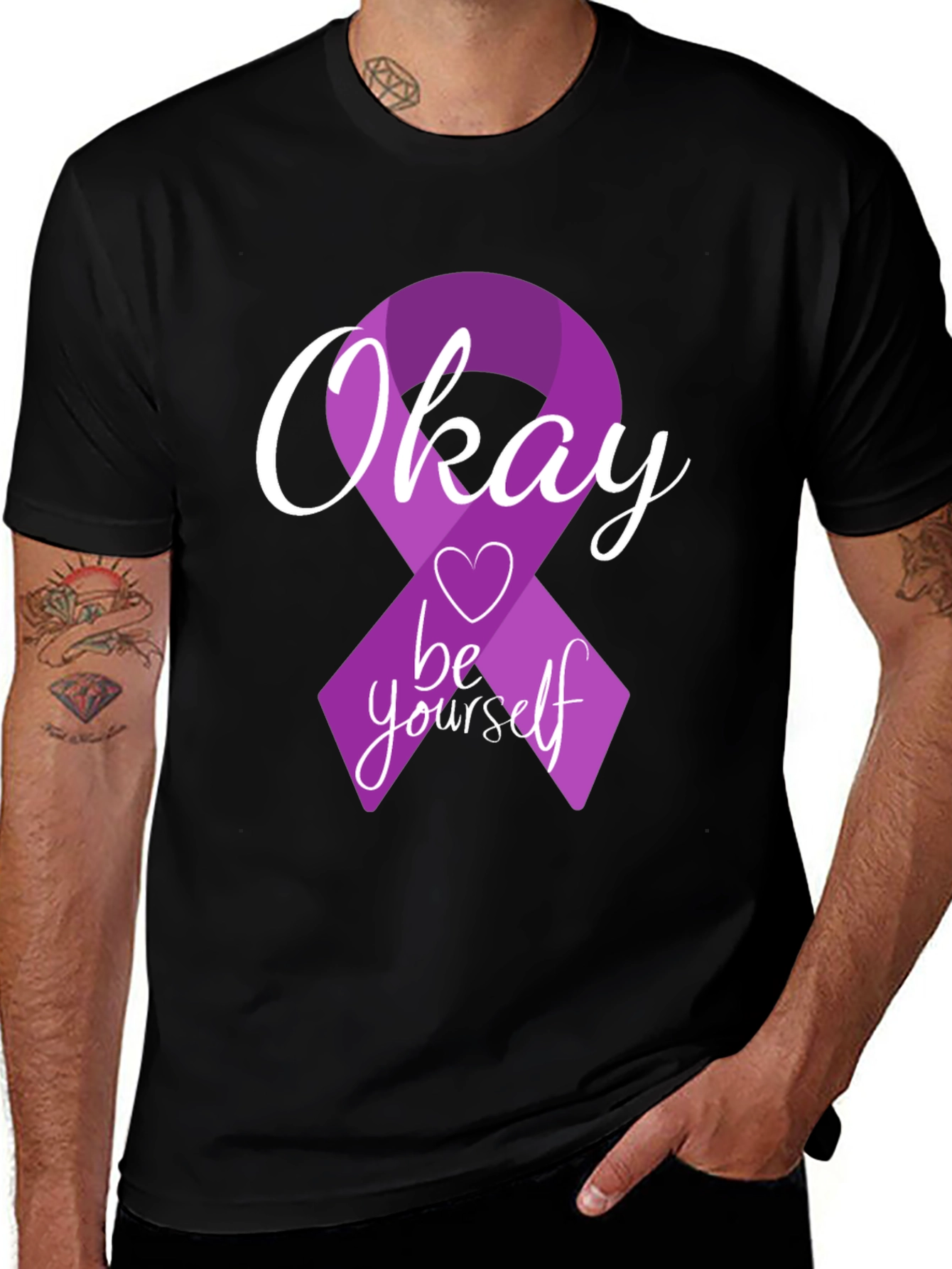 Variant 14 of Okay Be Yourself Purple Ribbon Graphic T-Shirt