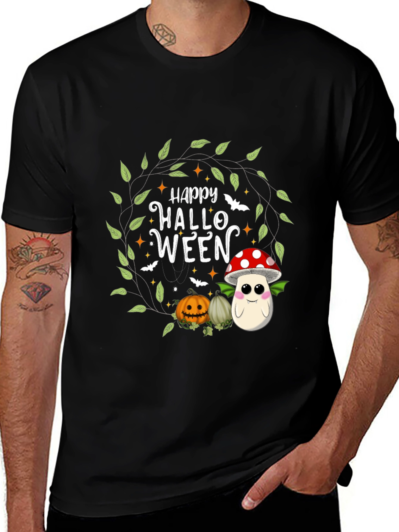 Happy Halloween T-Shirt - Cute Pumpkin & Mushroom Design
