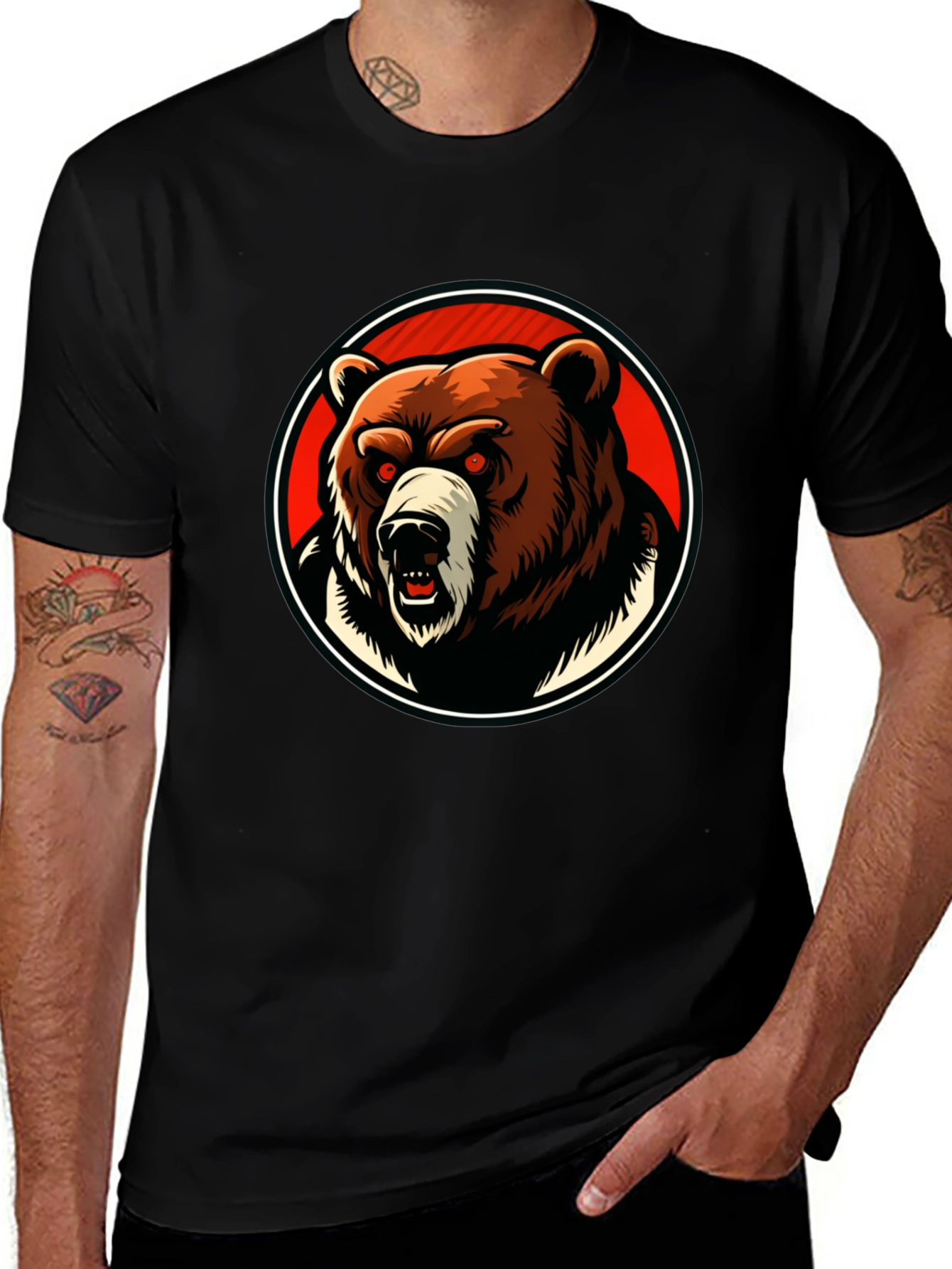 Variant 21 of Men's Black T-Shirt with Bear Graphic