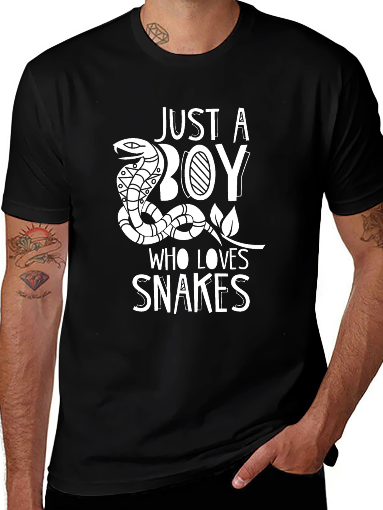 Black Just a Boy Who Loves Snakes T-Shirt main image