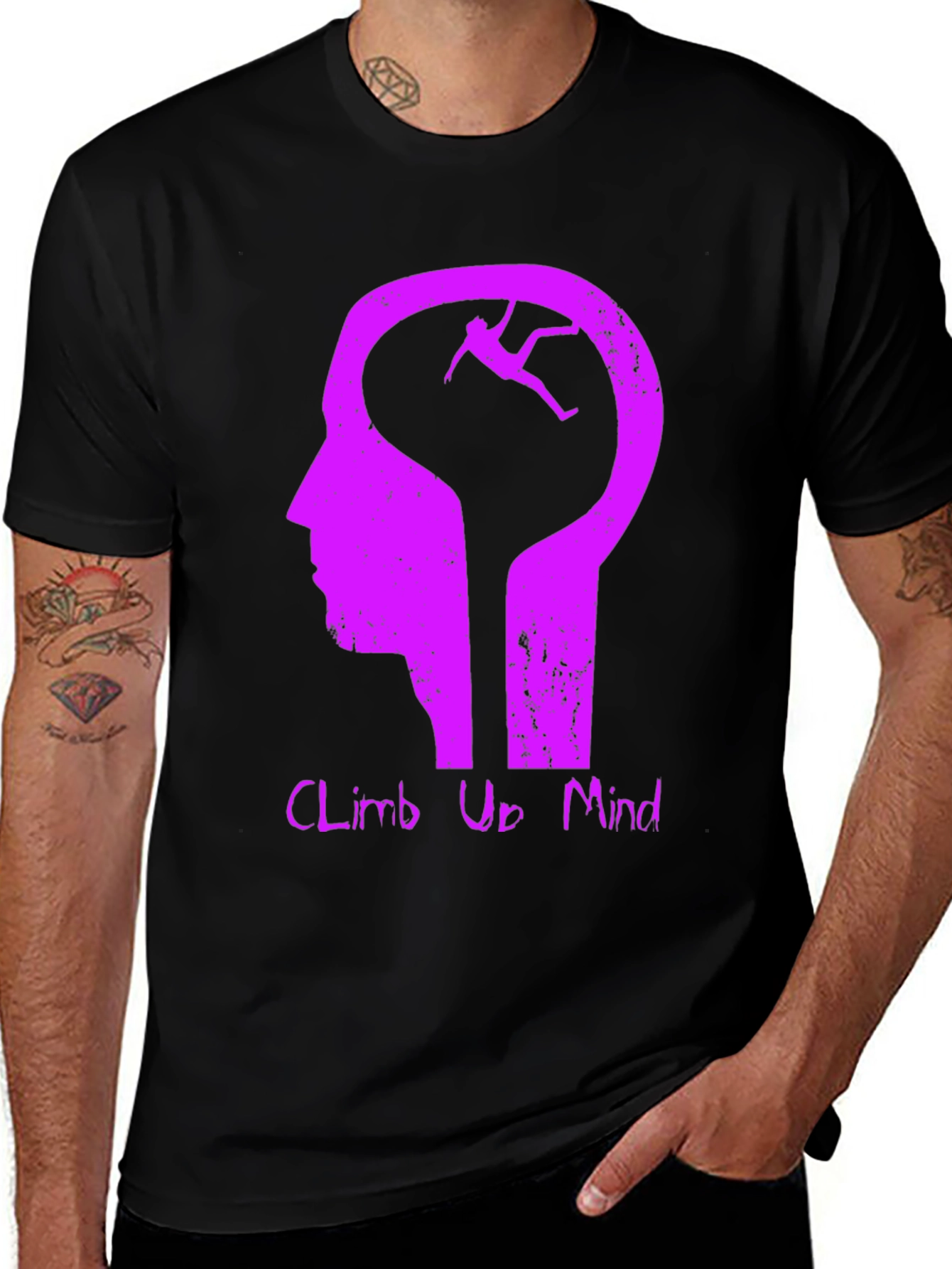 Variant 26 of Climb Up Mind Graphic Tee - Black Cotton Blend