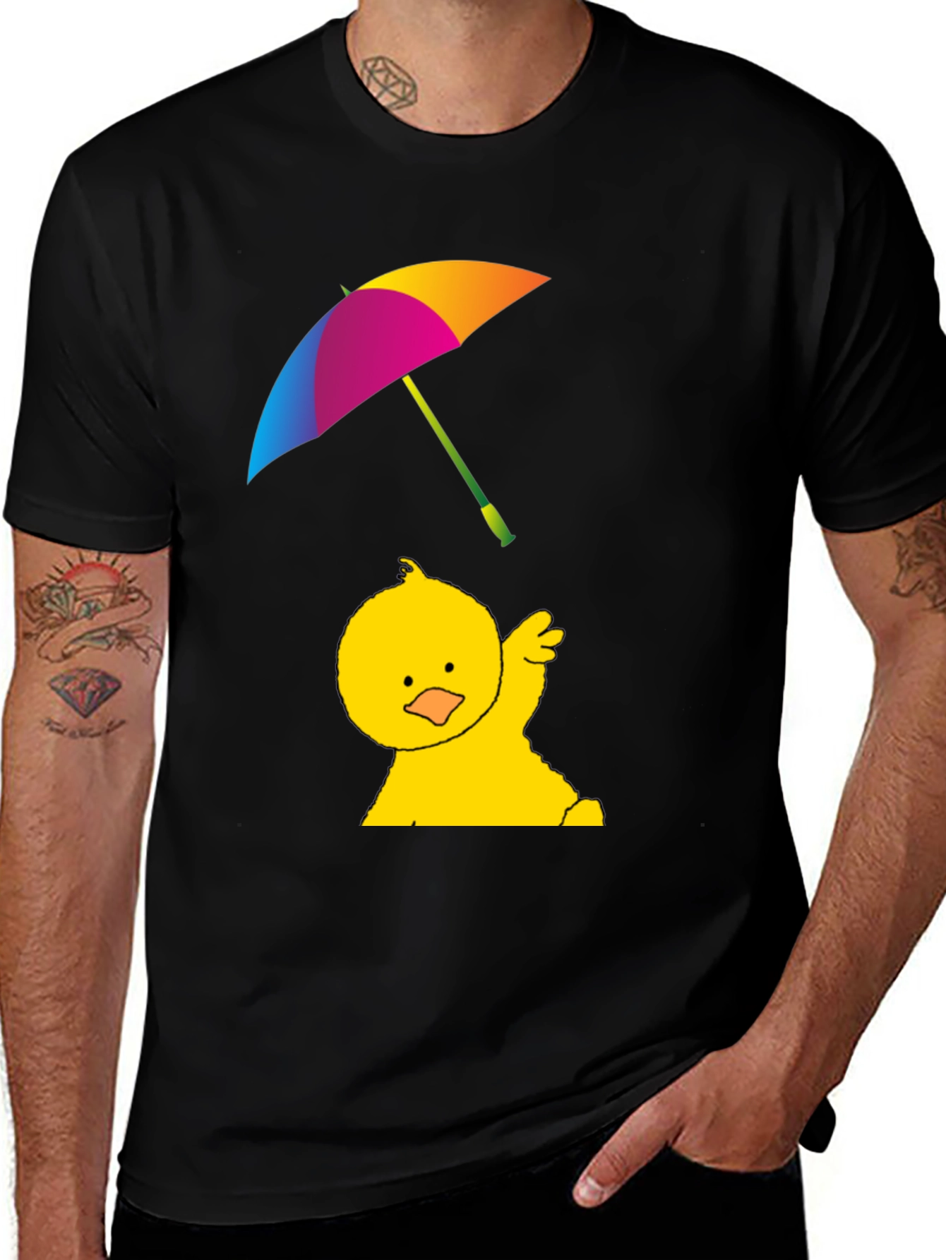 Duckling With Umbrella T-Shirt - Black