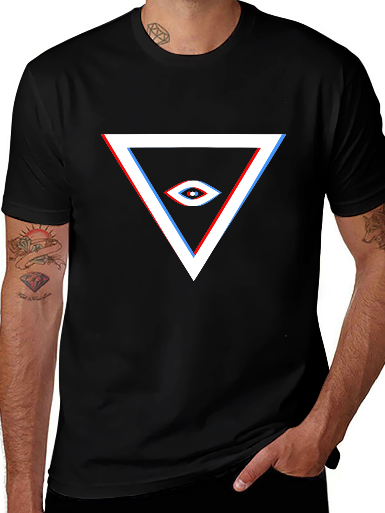 Variant 22 of Men's Black Graphic Tee - Triangle Eye Design