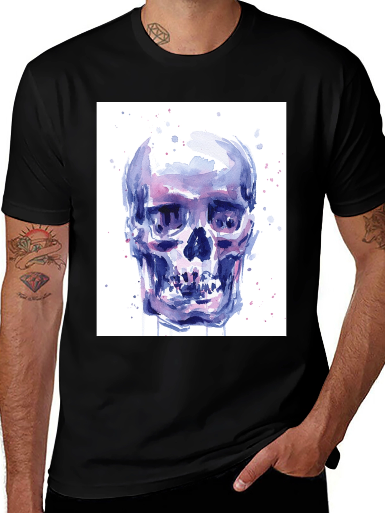 Variant 8 of Watercolor Skull Graphic Tee - Artistic Print