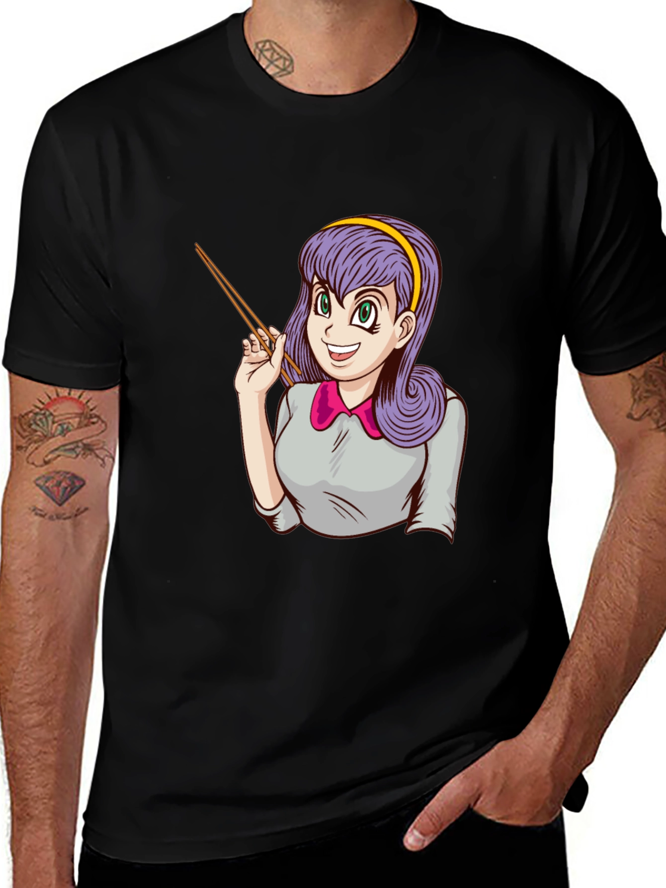 Variant 6 of Anime Girl with Chopsticks Graphic T-Shirt