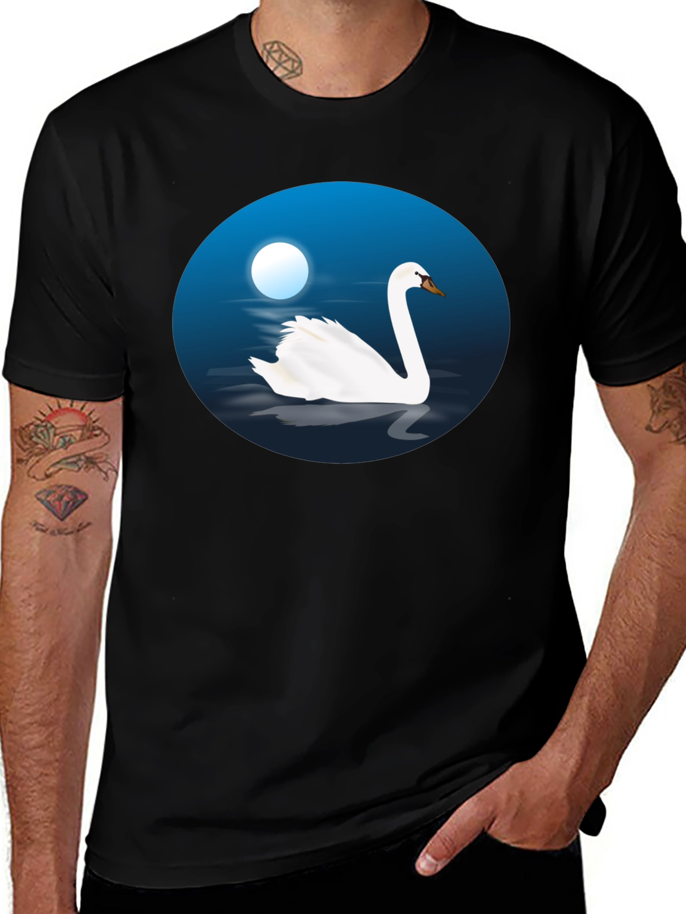 Black Swan Lake Graphic Tee - Black Cotton T-Shirt main image
