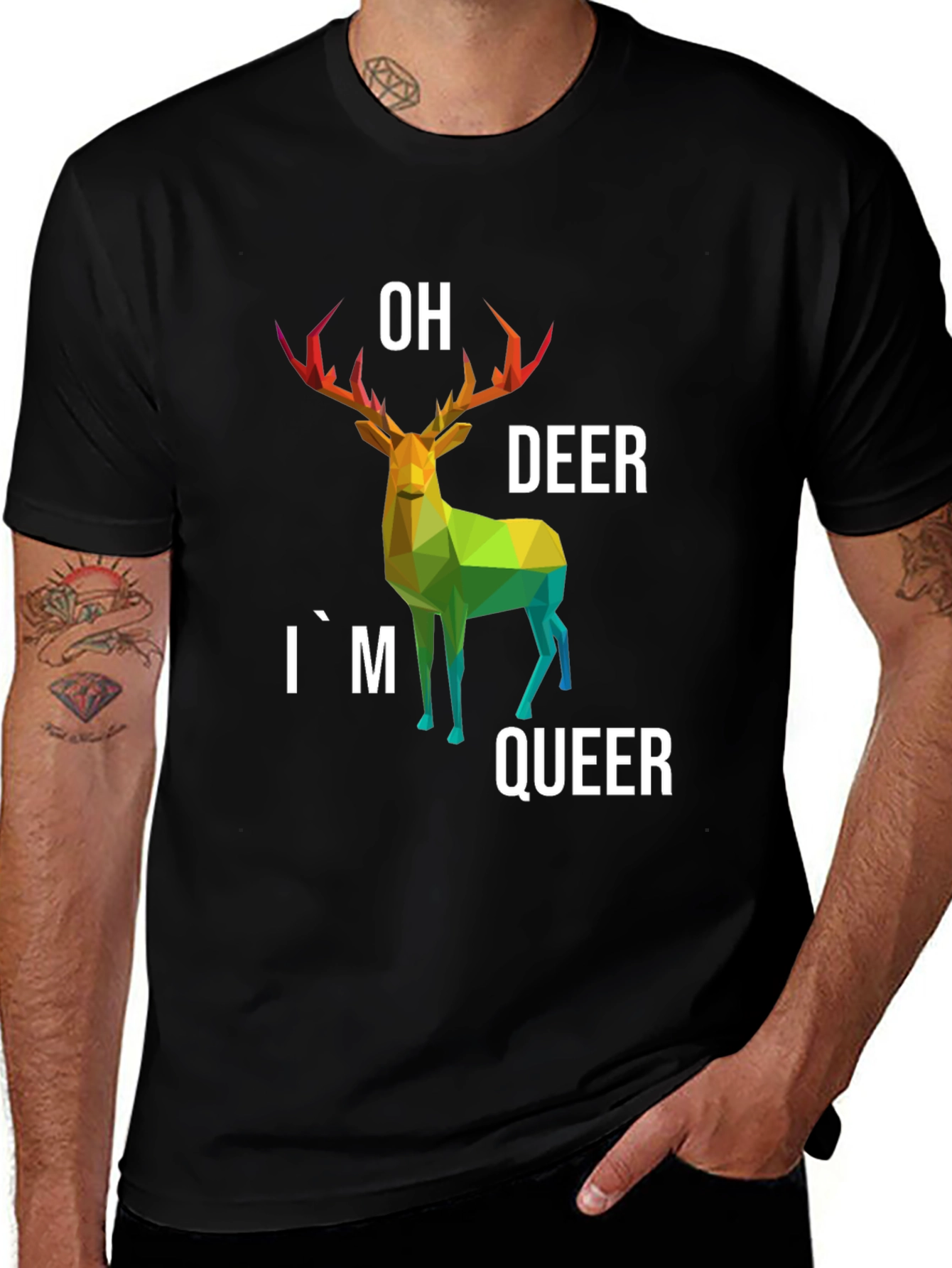 Variant 7 of Oh Deer I'm Queer Black T-Shirt
