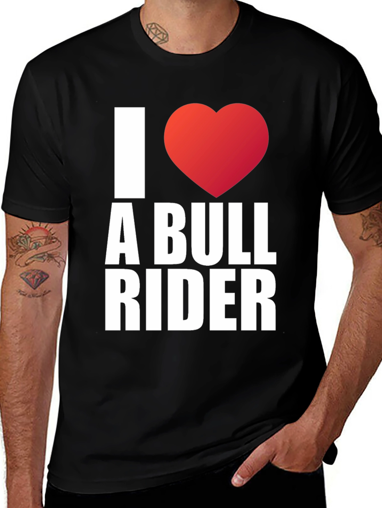 Variant 3 of I Heart A Bull Rider Graphic Tee - Black Cotton T-Shirt