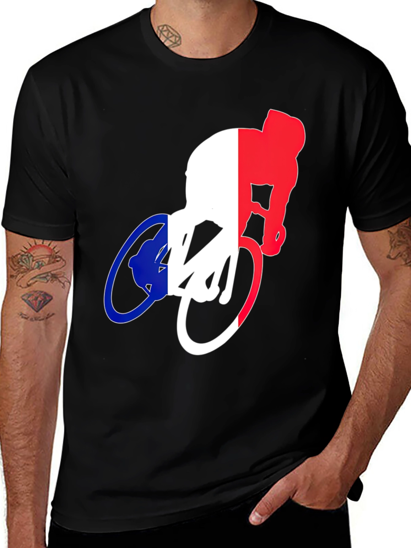 Variant 8 of French Flag Cyclist Graphic Tee - Black