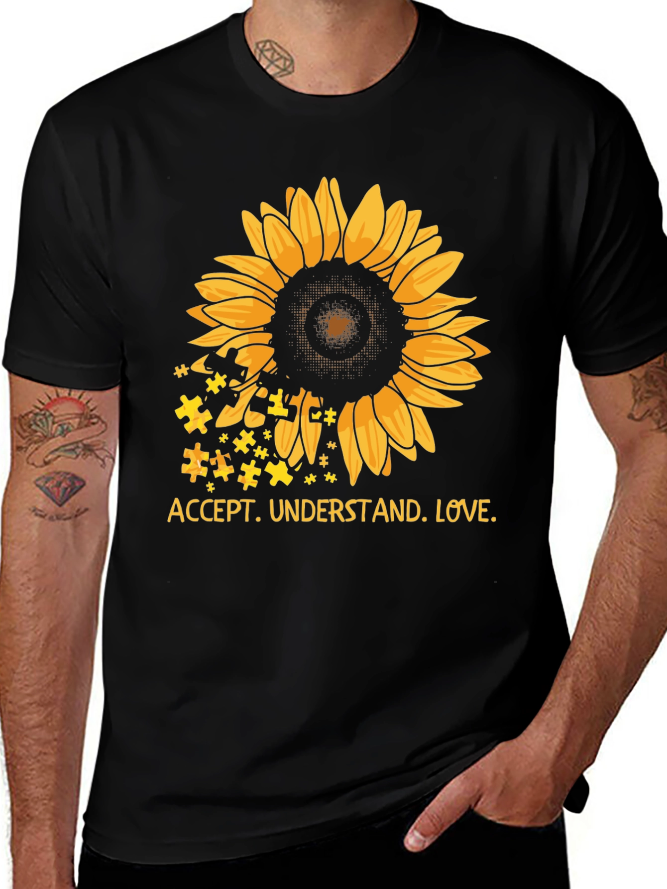 Variant 29 of Autism Awareness Sunflower T-Shirt: Accept, Understand, Love