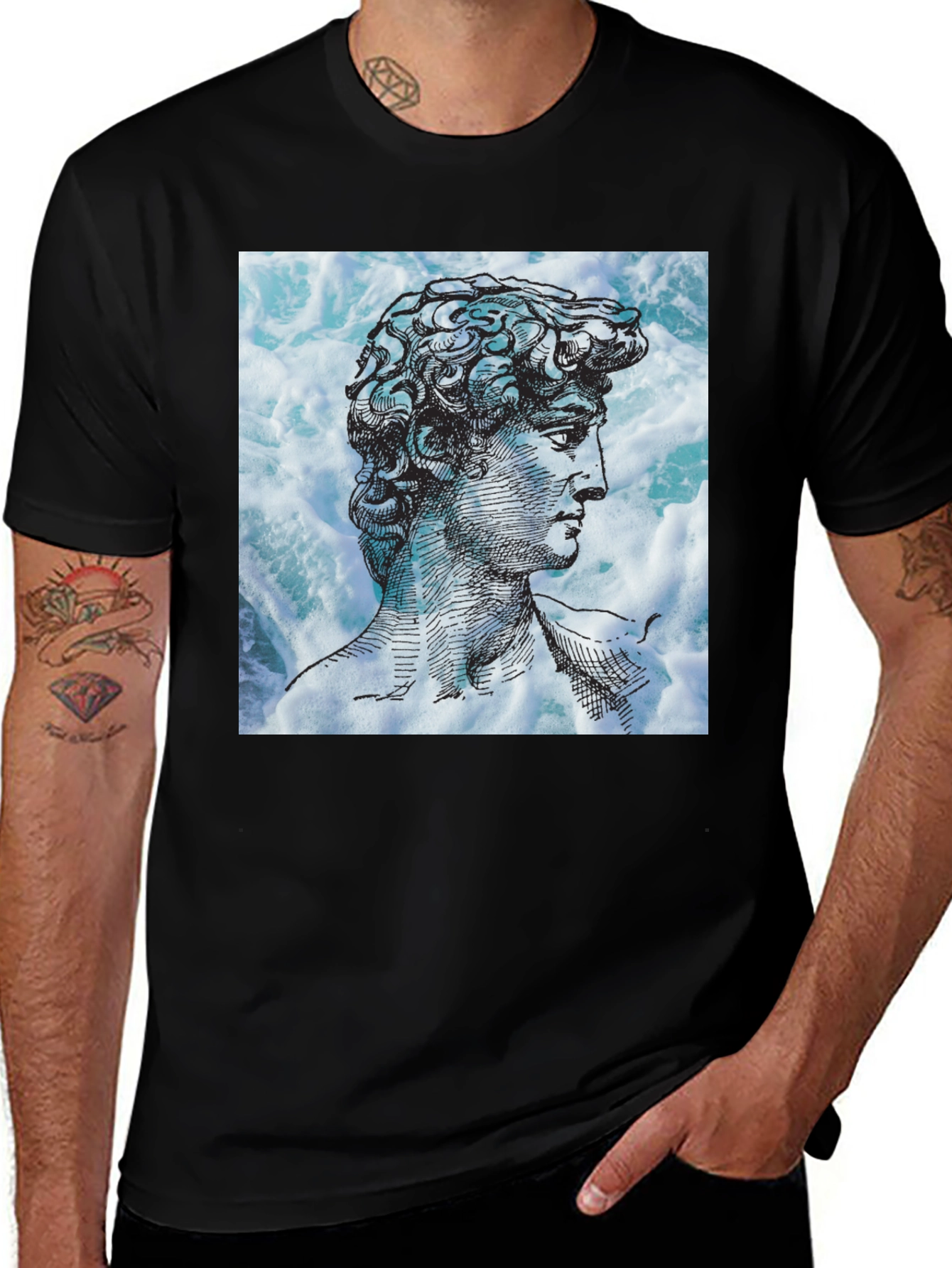 Variant 17 of David Statue Graphic Tee - Black Cotton Blend