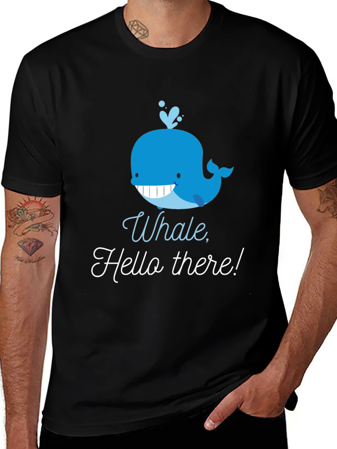 Variant 10 of Whale Graphic Tee - "Hello There!" Black Shirt