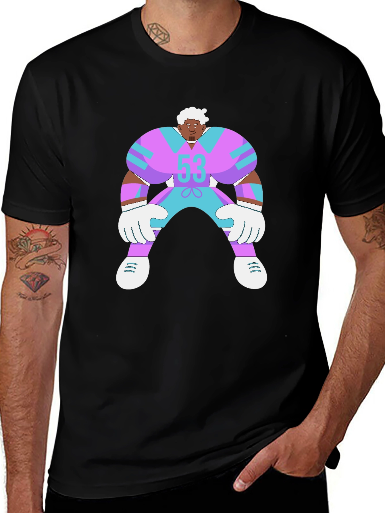 Variant 18 of Cartoon Football Player Black T-Shirt