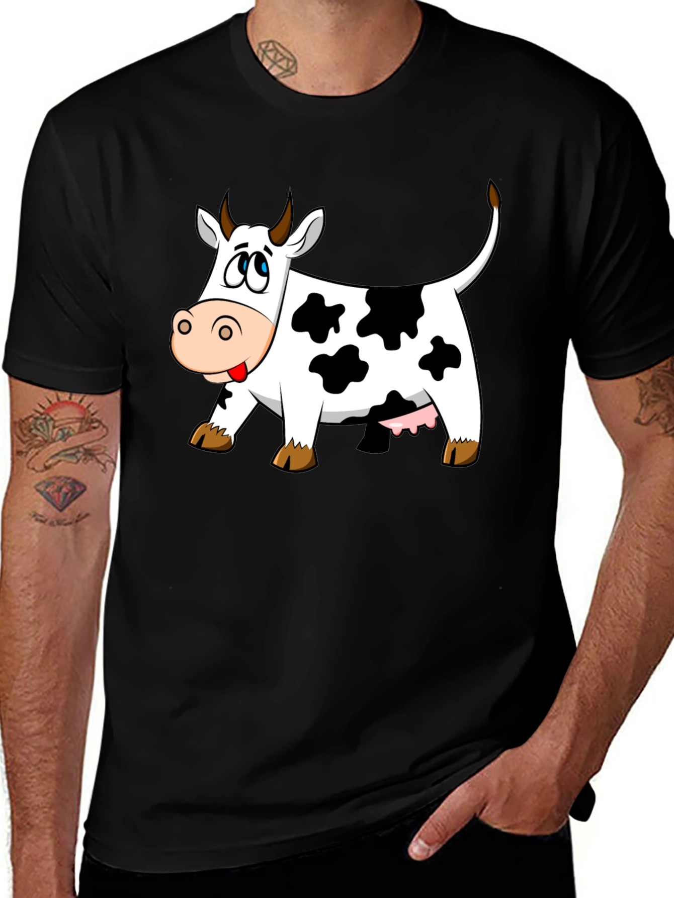 Variant 3 of Cartoon Cow Graphic Tee - Black