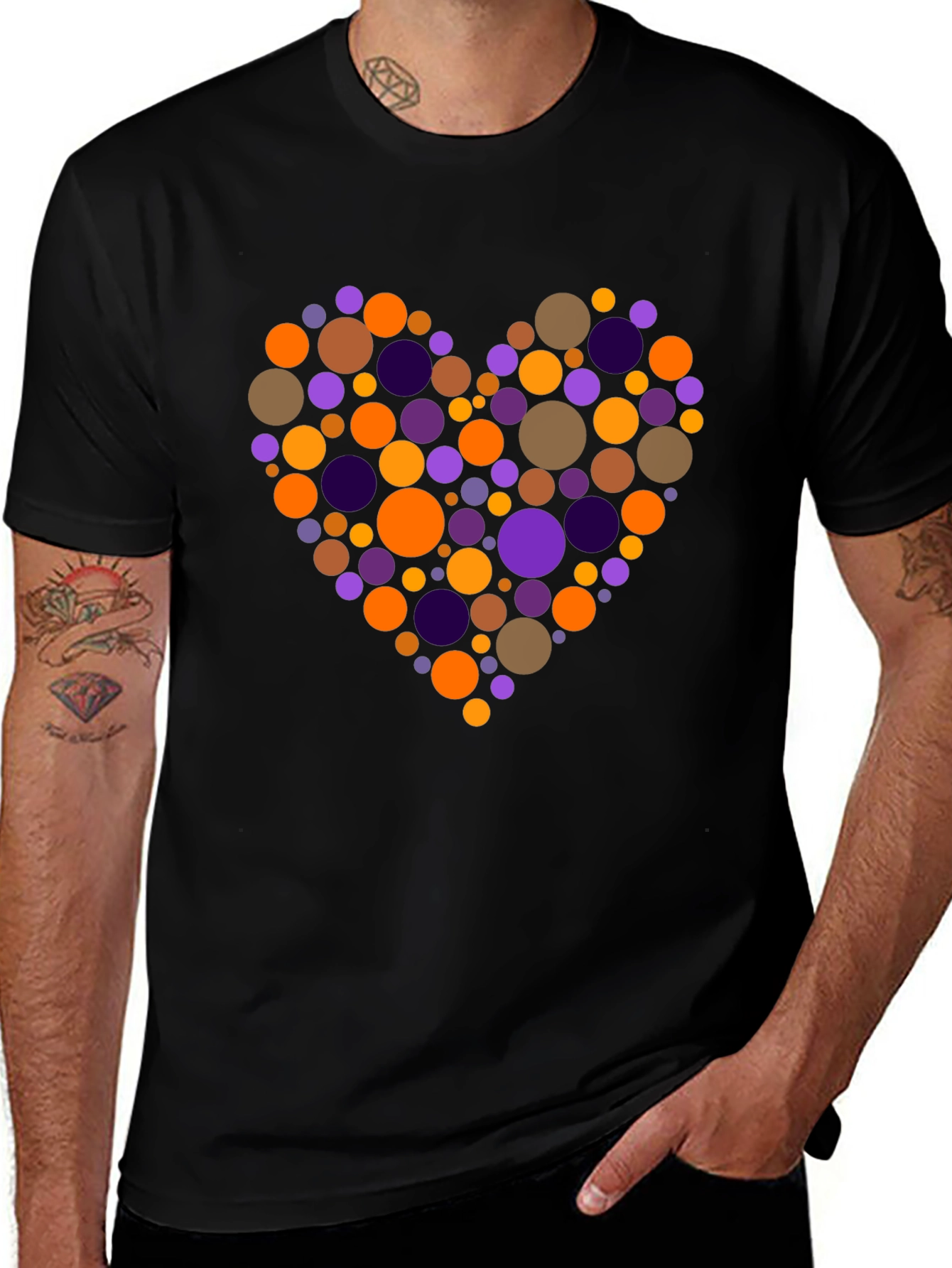 Black Heart Circles Graphic Black T-Shirt main image