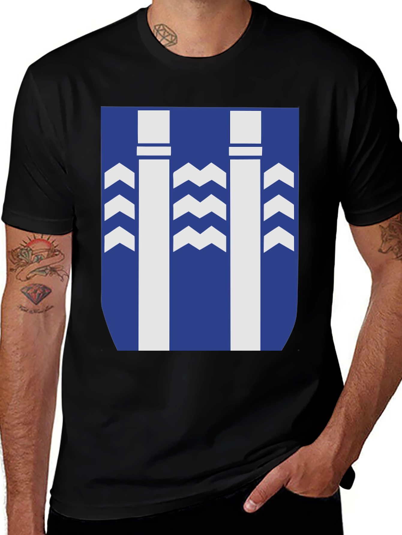 Stylish Graphic Tee - Blue & White Pattern Design