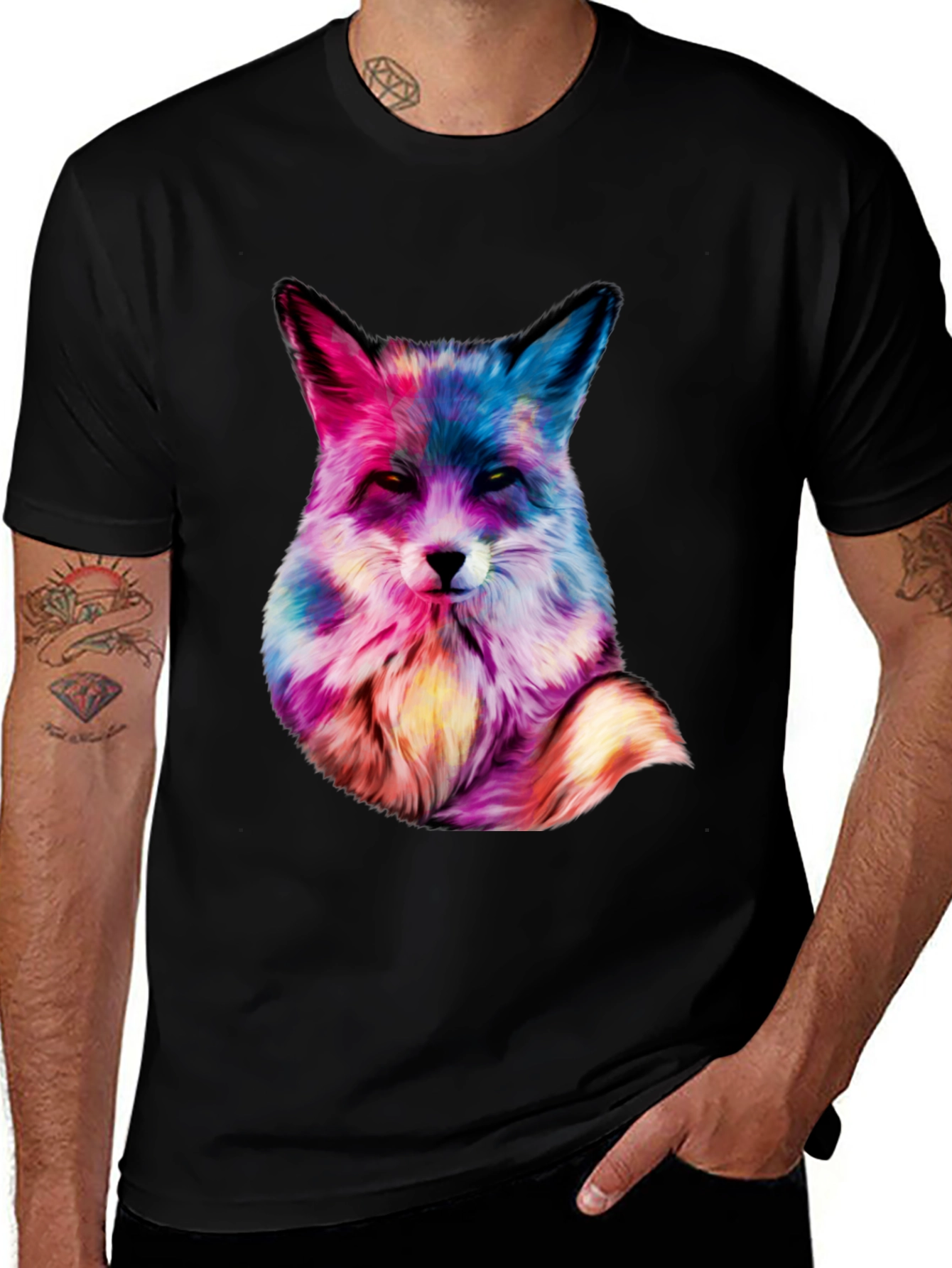 Variant 6 of Colorful Fox Graphic Tee - Men's Black T-Shirt