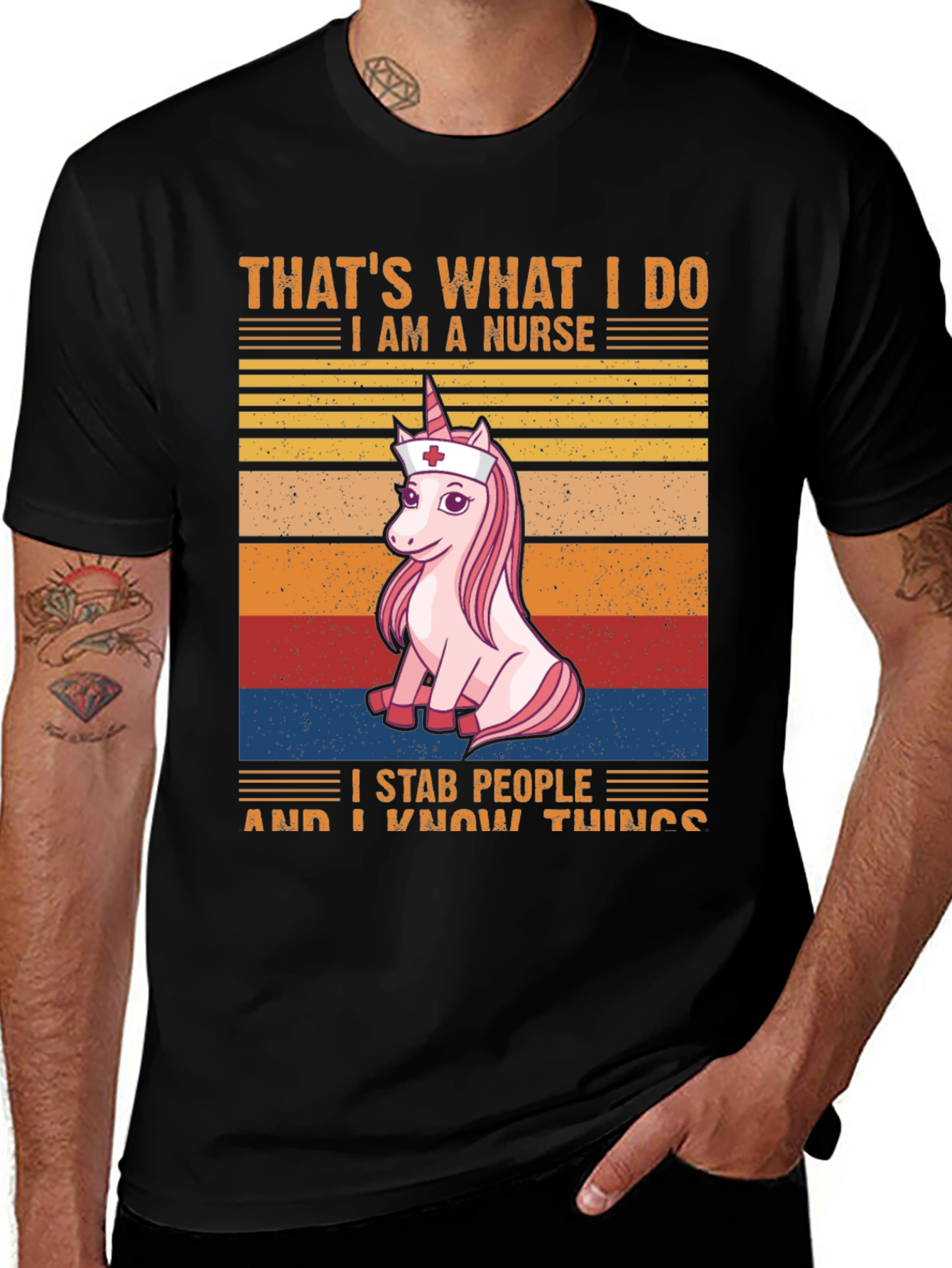 Variant 17 of Nurse Unicorn T-Shirt: I Stab People and I Know Things