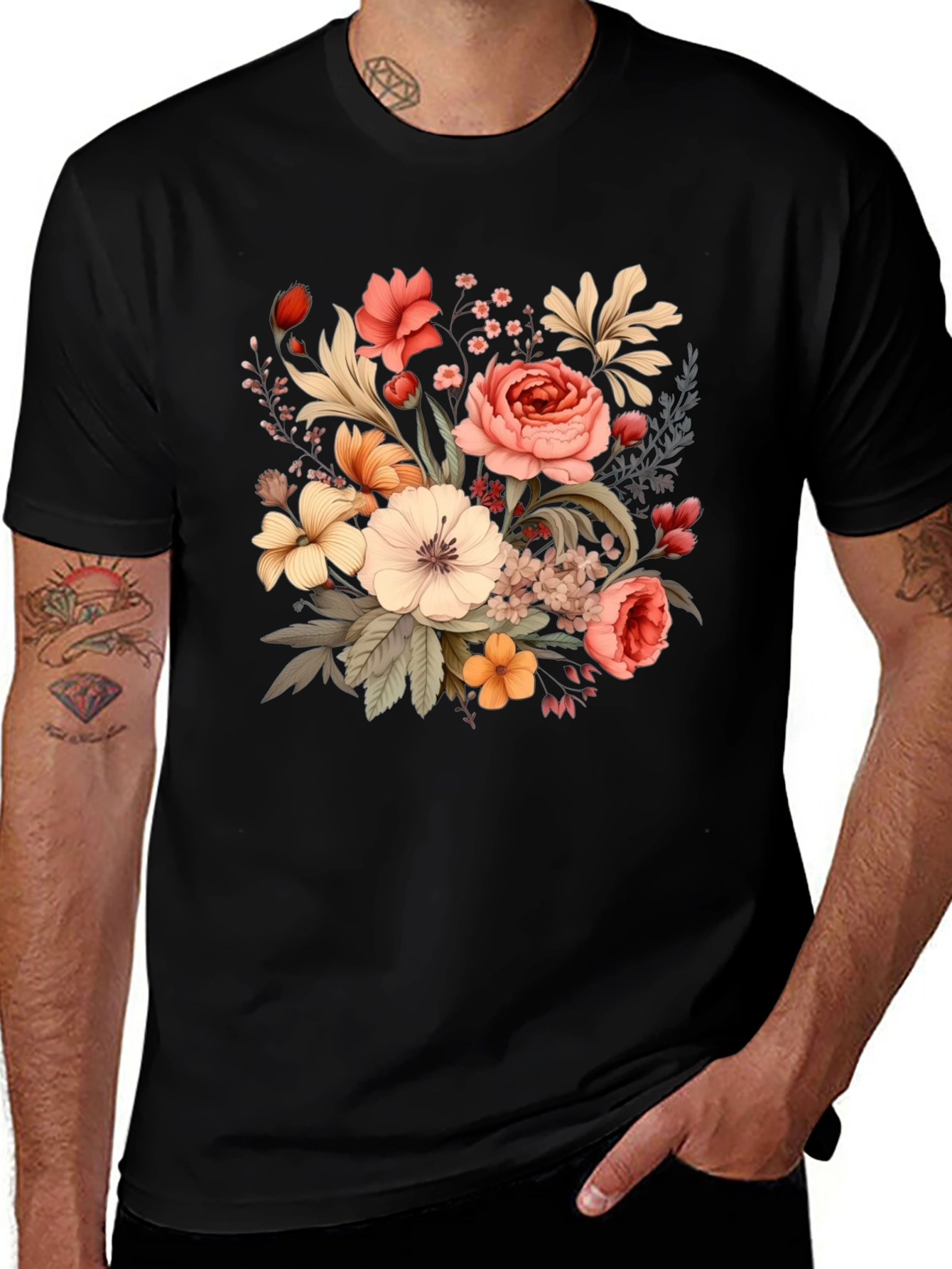 Variant 5 of Floral T-Shirt - Black Graphic Tee