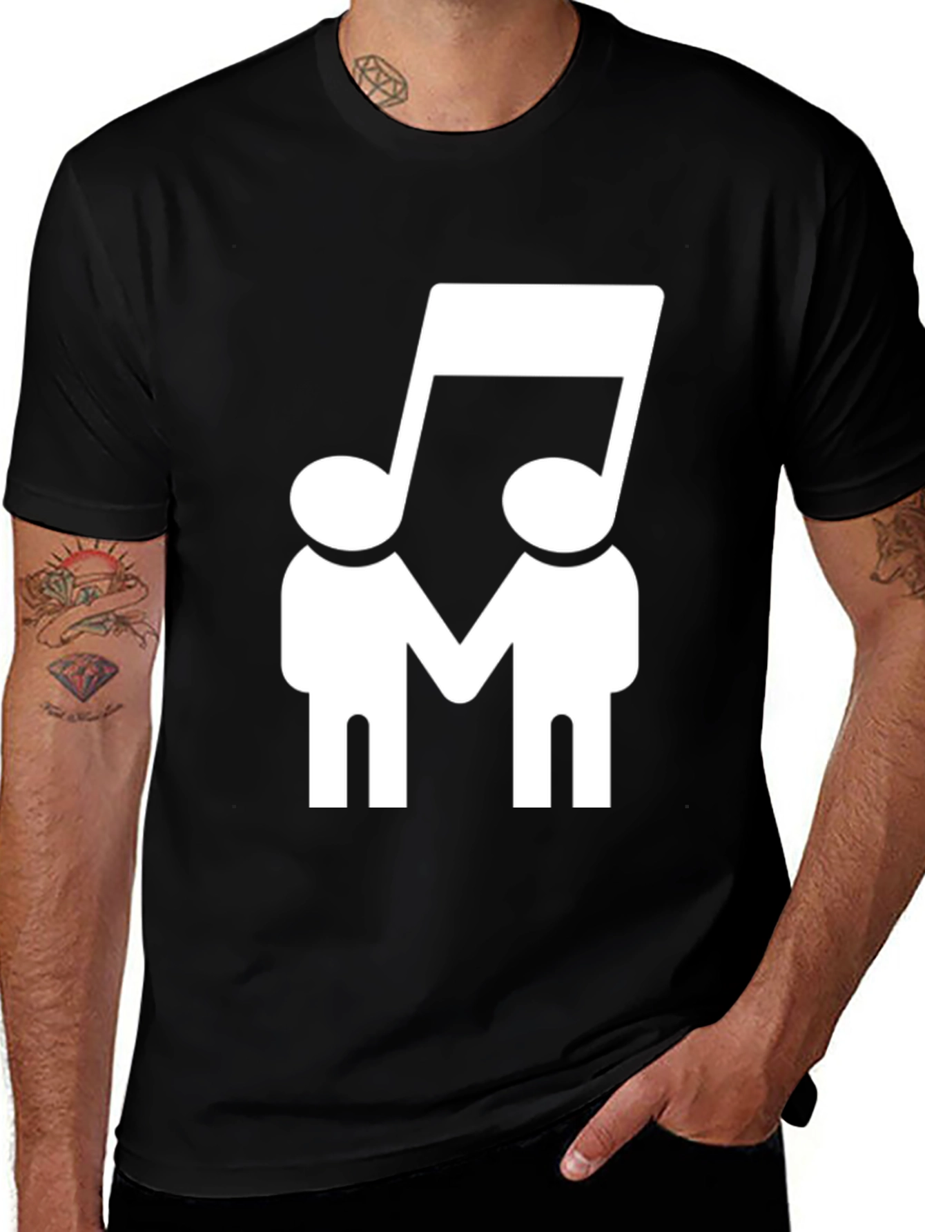 Variant 10 of Music Note People Graphic Tee - Black Cotton Casual Shirt