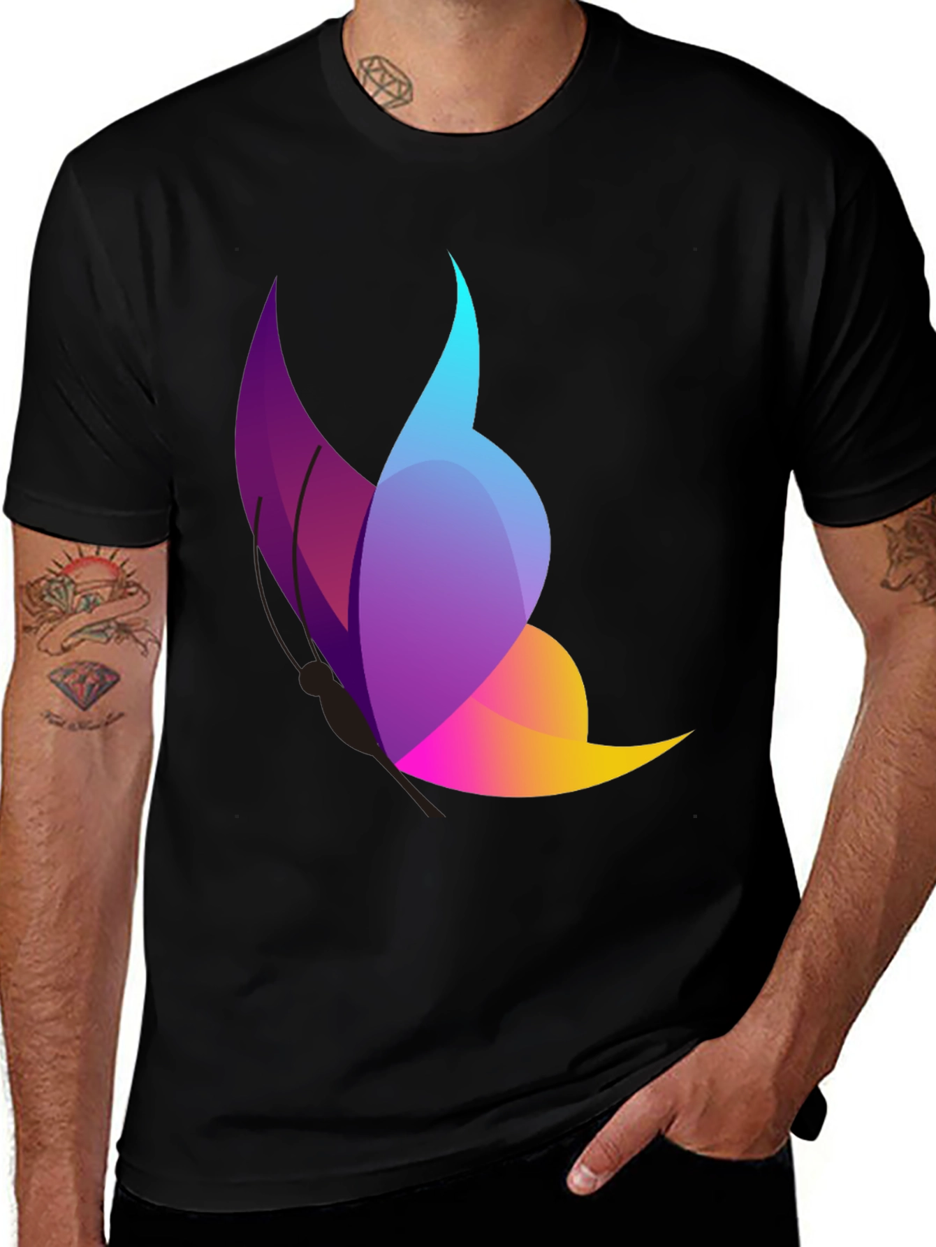 Variant 7 of Modern Butterfly Graphic Black T-Shirt