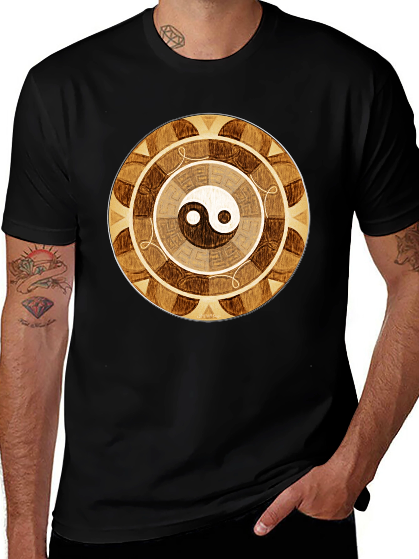 Variant 6 of Yin Yang Wooden Design Black T-Shirt