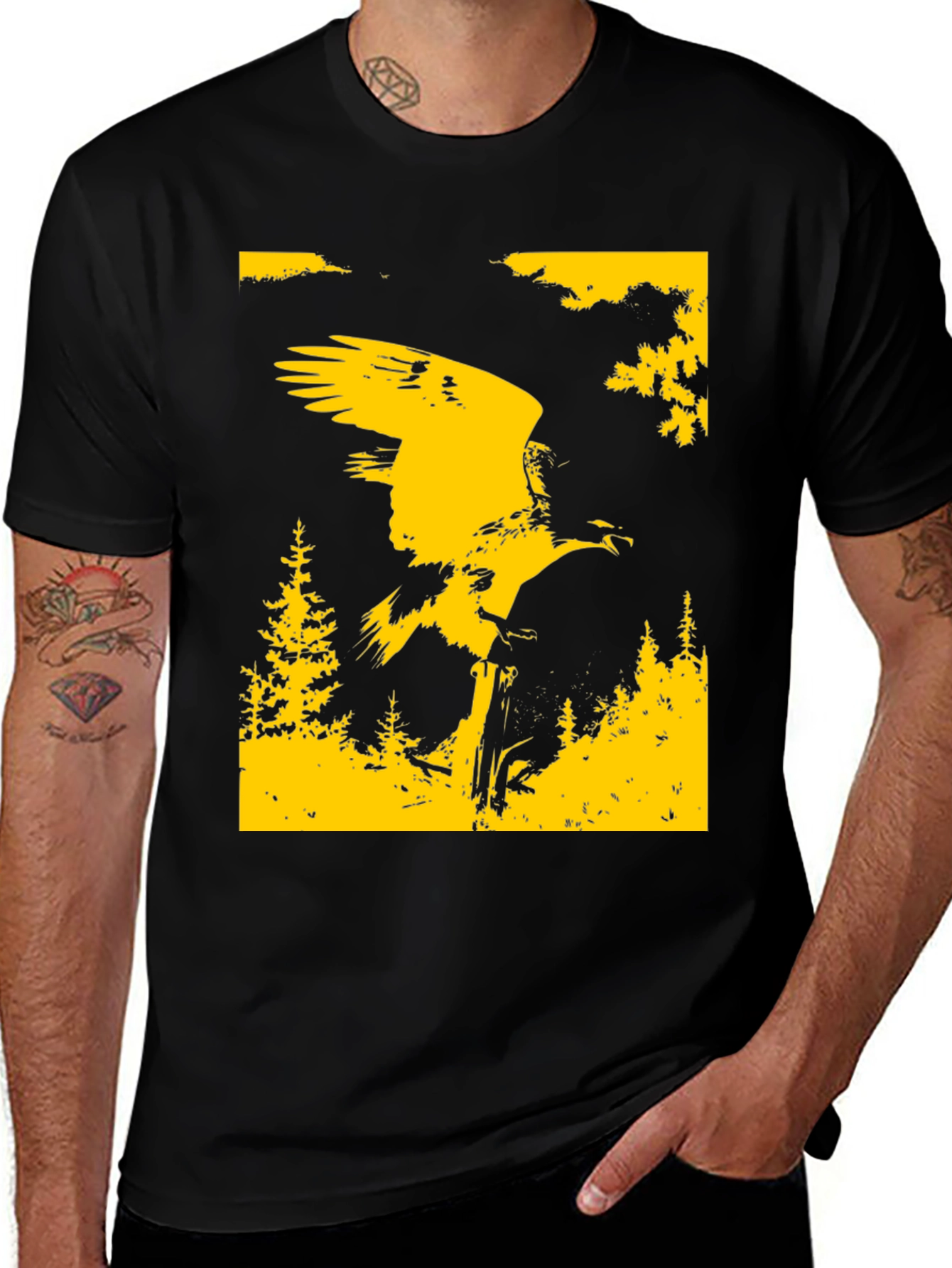 Variant 8 of Eagle Graphic Tee - Black Cotton Short Sleeve