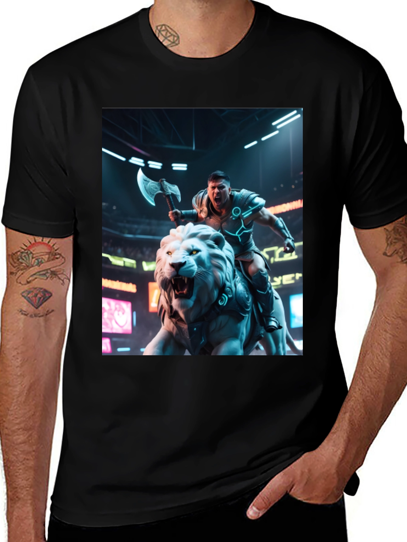 Variant 8 of Warrior Lion Ride T-Shirt - Cyberpunk Style