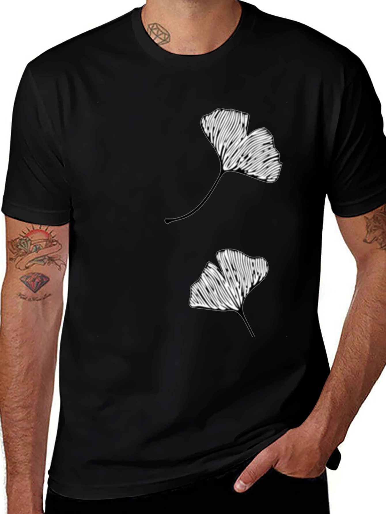 Black Black Ginkgo Leaf Graphic T-Shirt main image