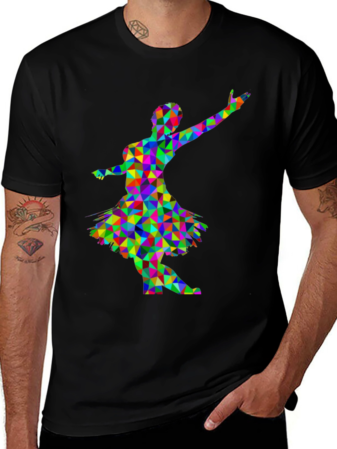 Variant 8 of Geometric Dancer Tee - Vibrant Multicolor Design