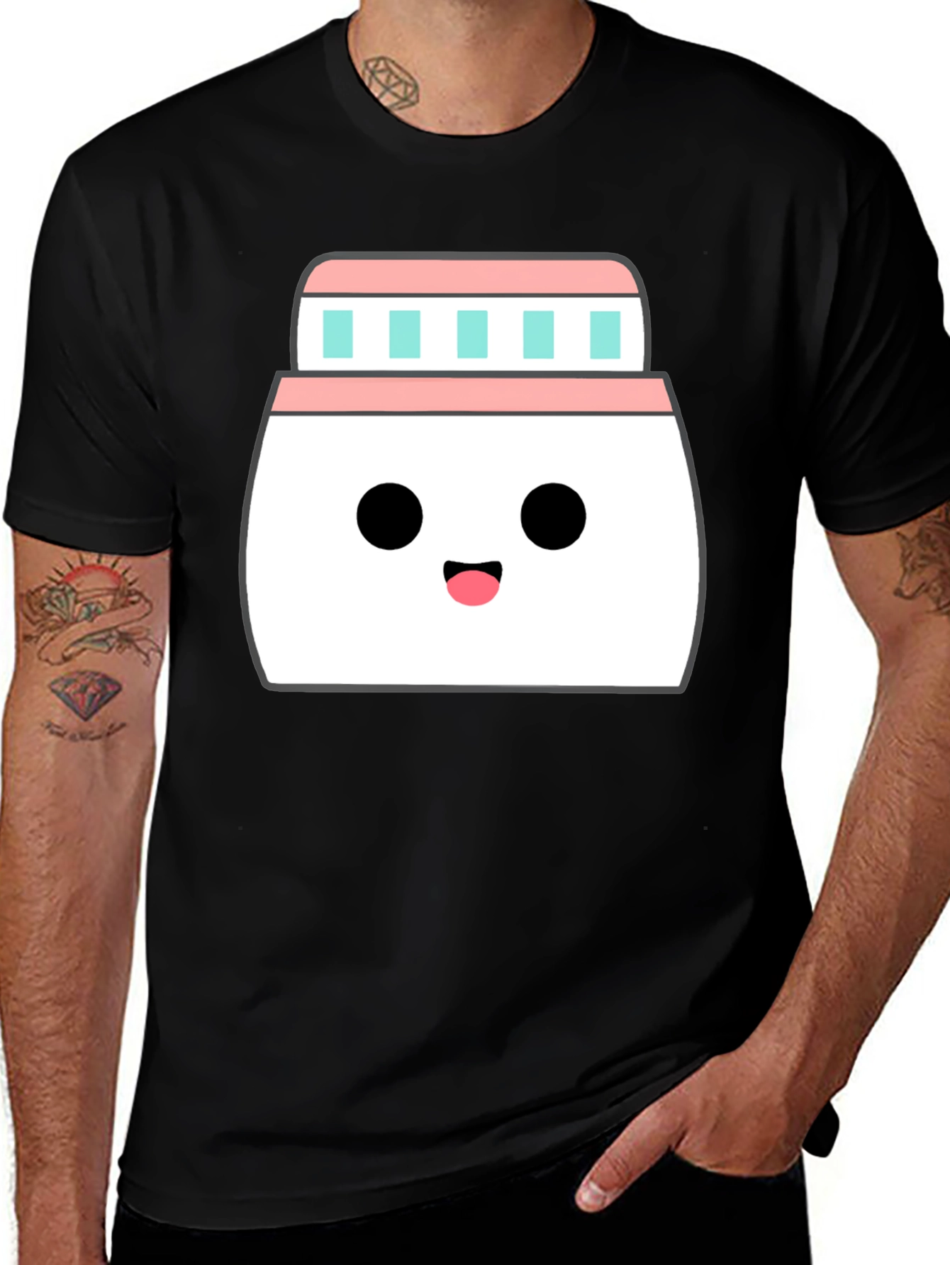 Variant 14 of Kawaii Cream Jar Graphic Tee - Black Cotton T-Shirt