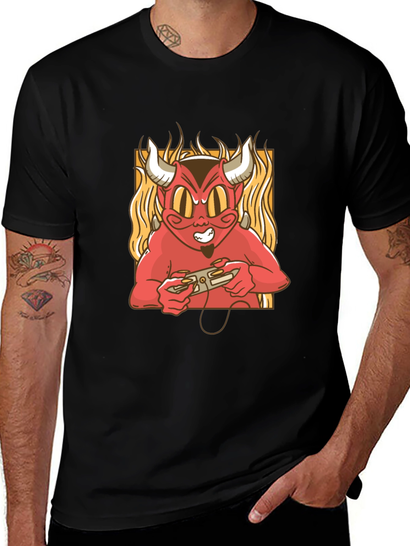Variant 13 of Gamer Devil Graphic Tee - Retro Style Black T-Shirt