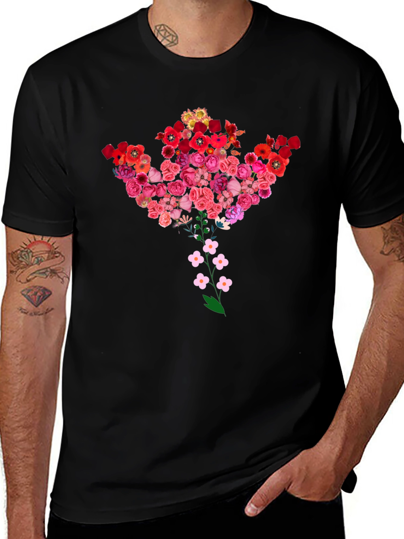 Variant 27 of Floral Bouquet Tee - Stylish Black T-Shirt