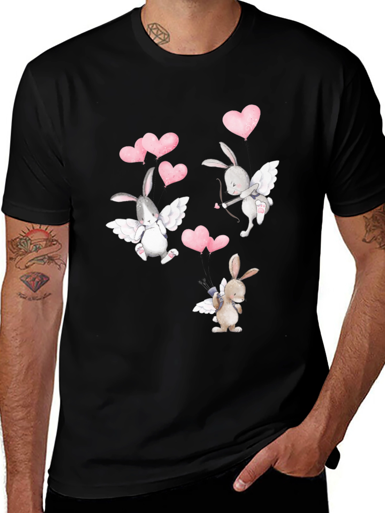Bunny Cupid Valentine's Day Black T-Shirt