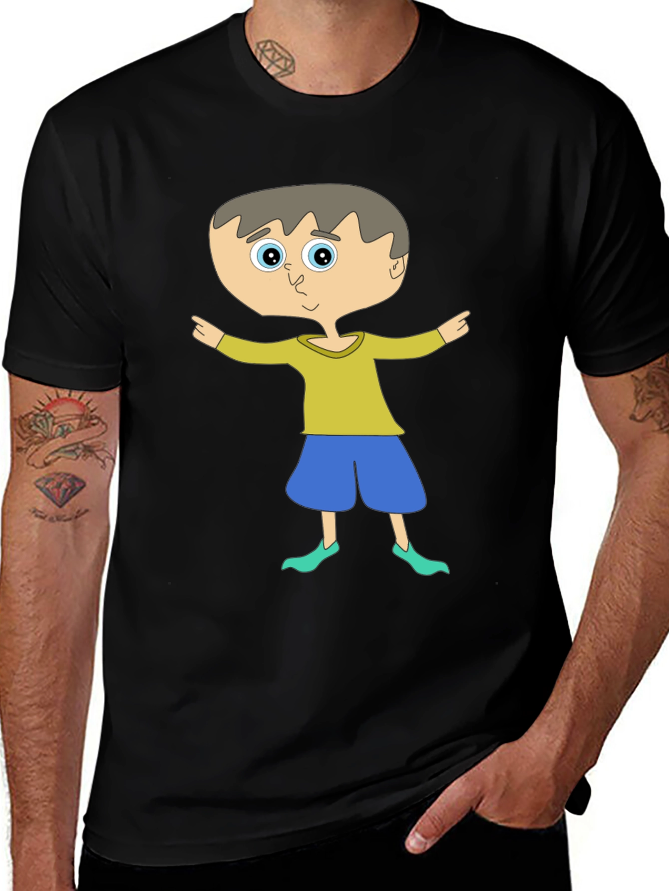 Variant 25 of Cartoon Boy Graphic Tee - Unisex Black T-Shirt