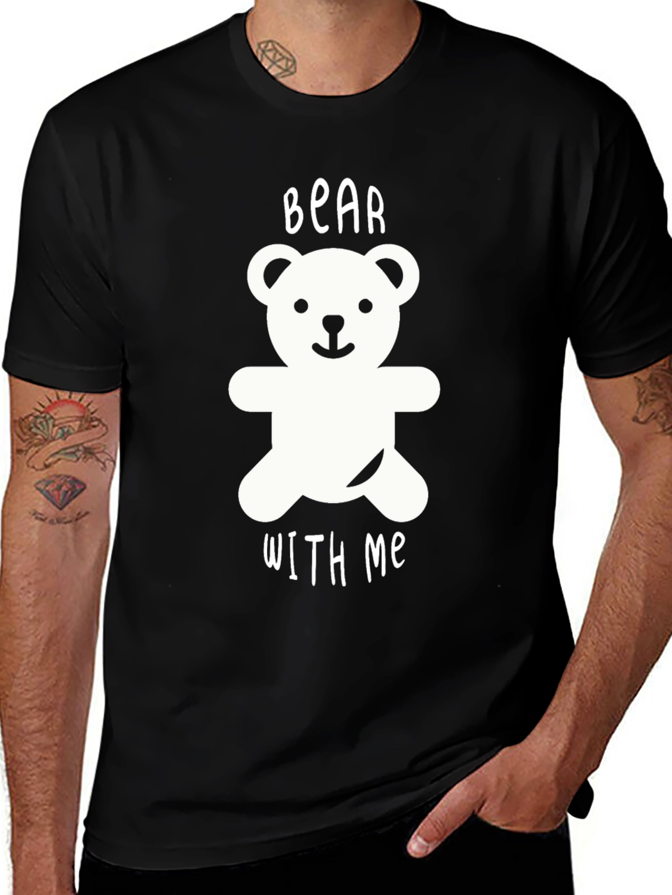 Cute Bear With Me Graphic Black T-Shirt