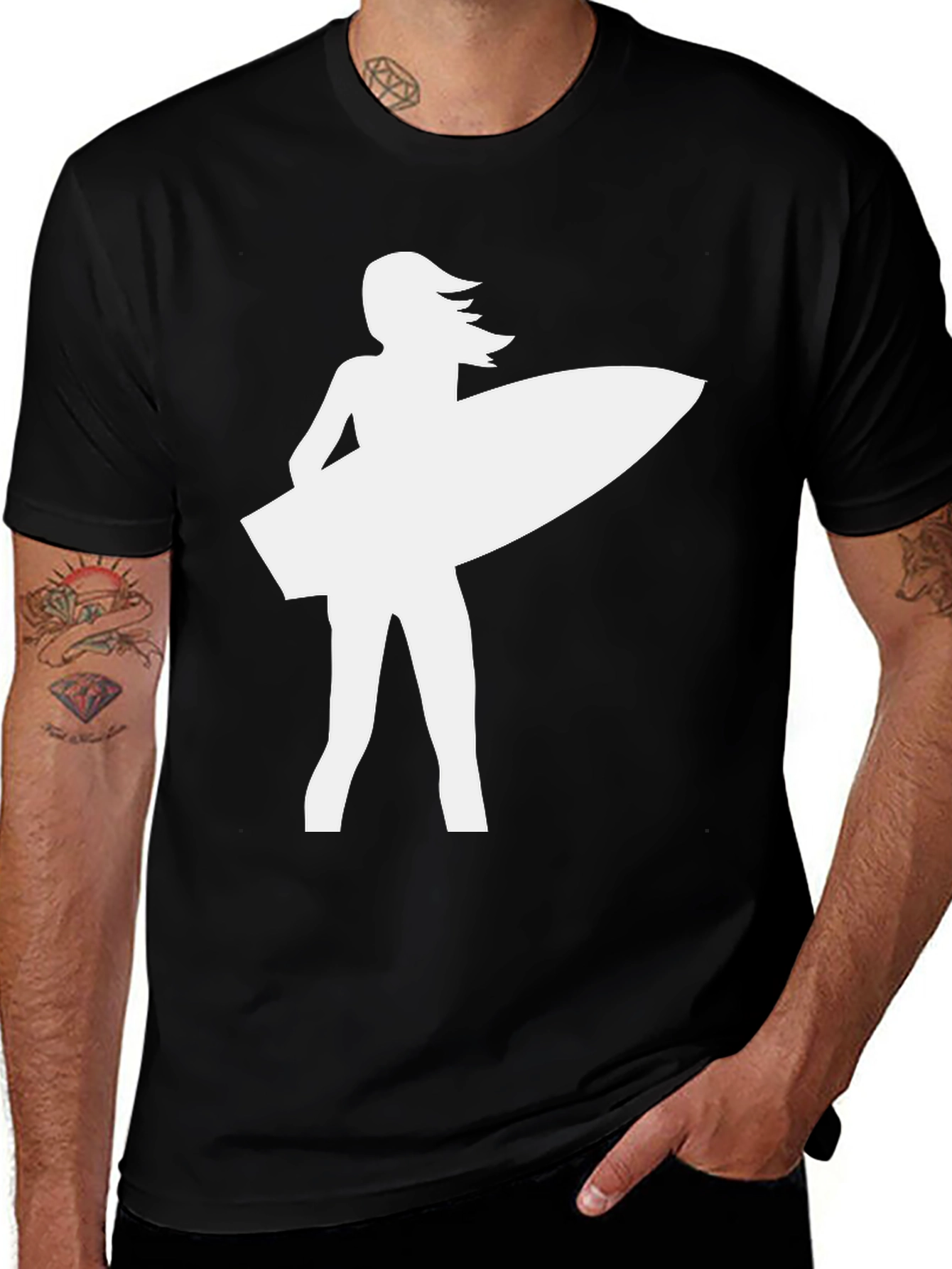 Variant 12 of Surfer Girl Graphic Tee - Black Cotton T-Shirt