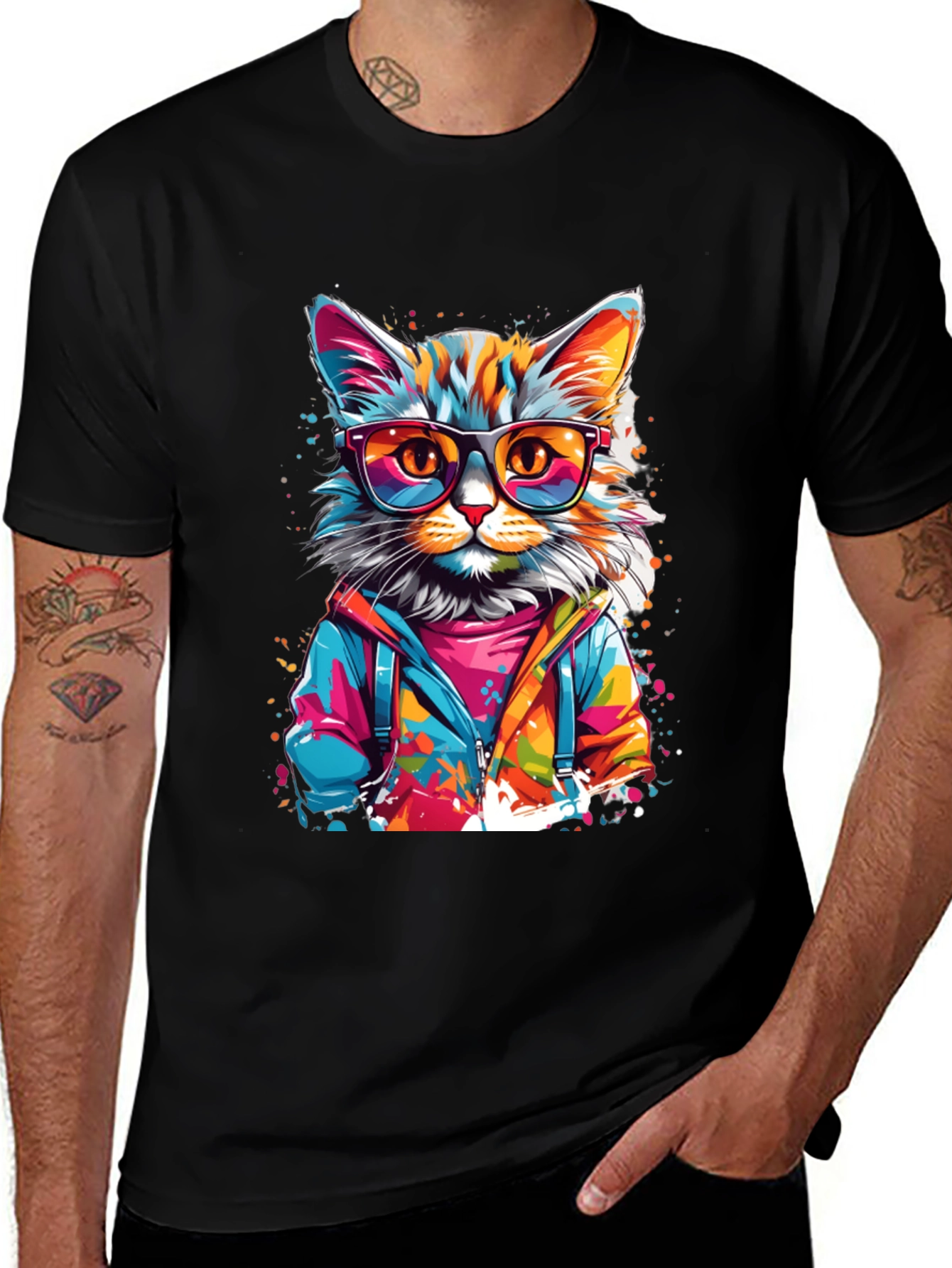 Variant 4 of Cool Cat Graphic Tee - Black