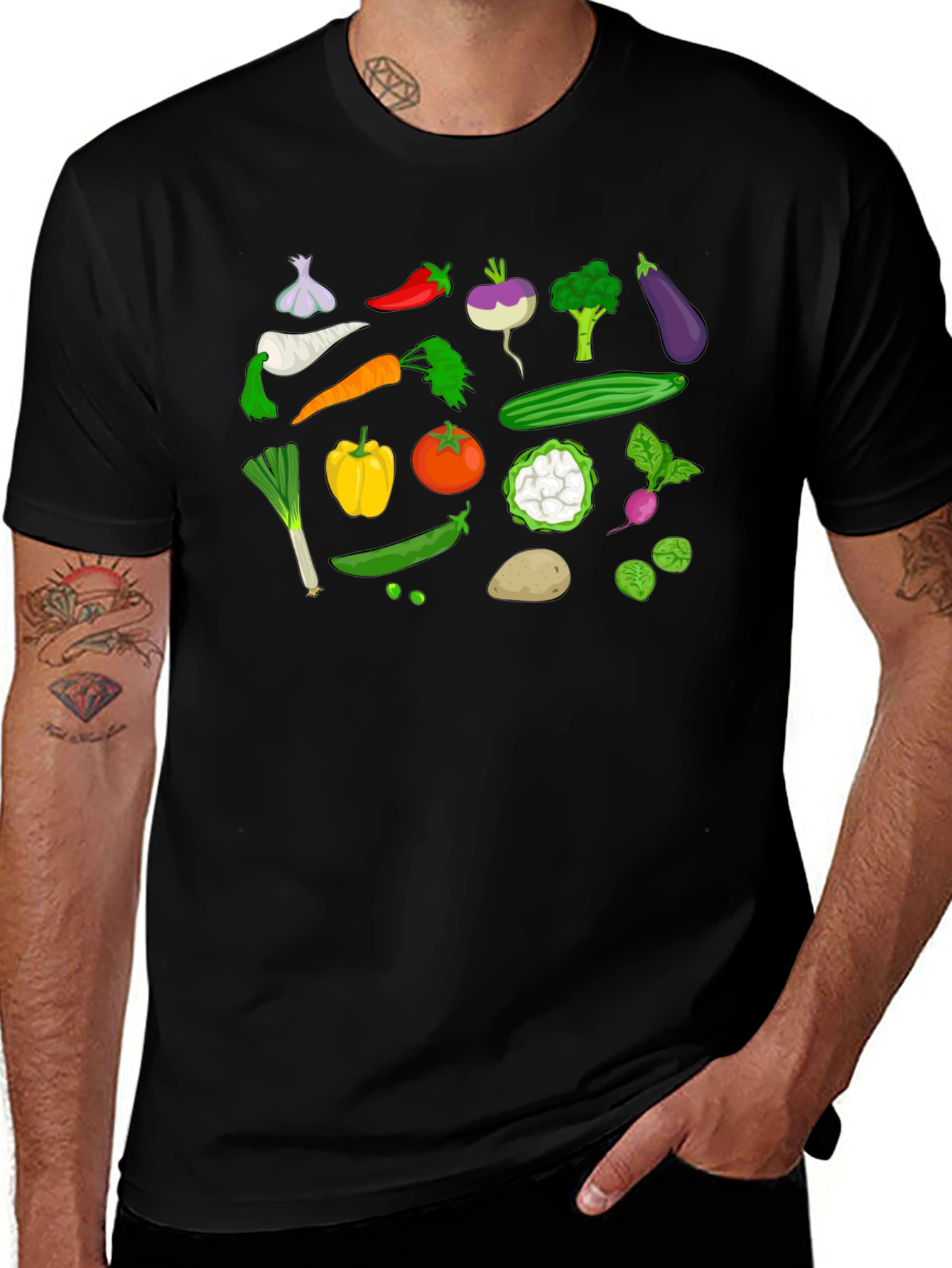 Variant 21 of Vegetable Print Black T-Shirt