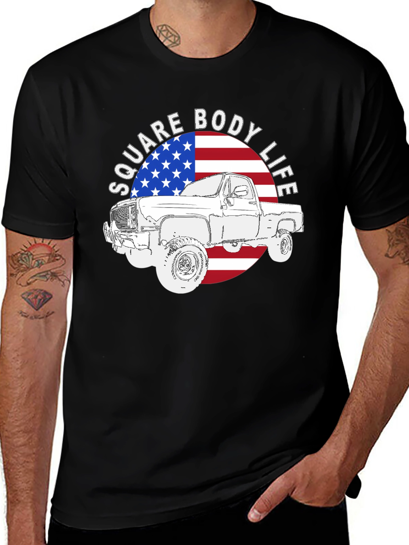 Variant 7 of Square Body Life T-Shirt - Patriotic Truck Design