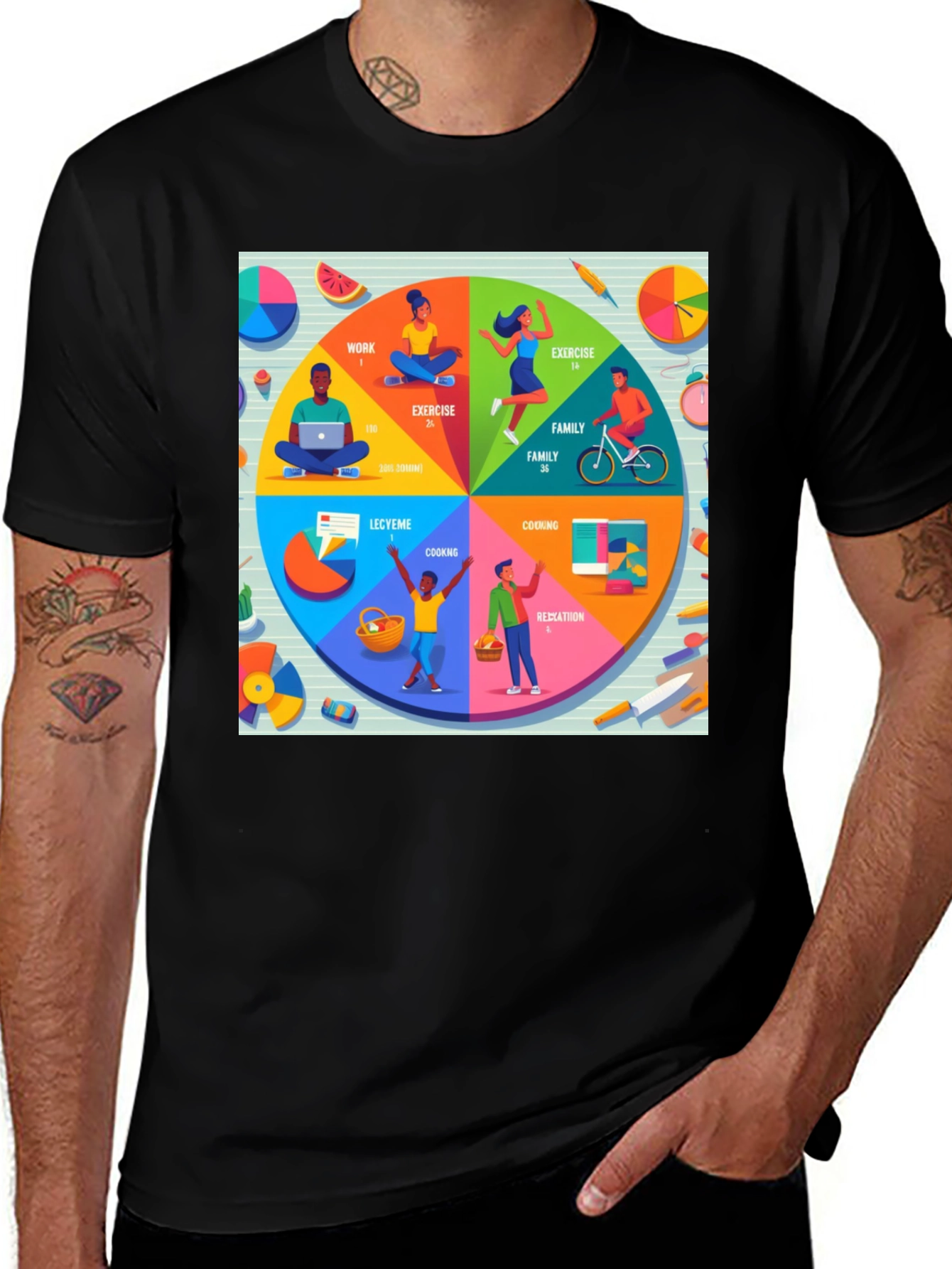 Variant 8 of Life Balance T-Shirt - Colorful Activity Wheel Design