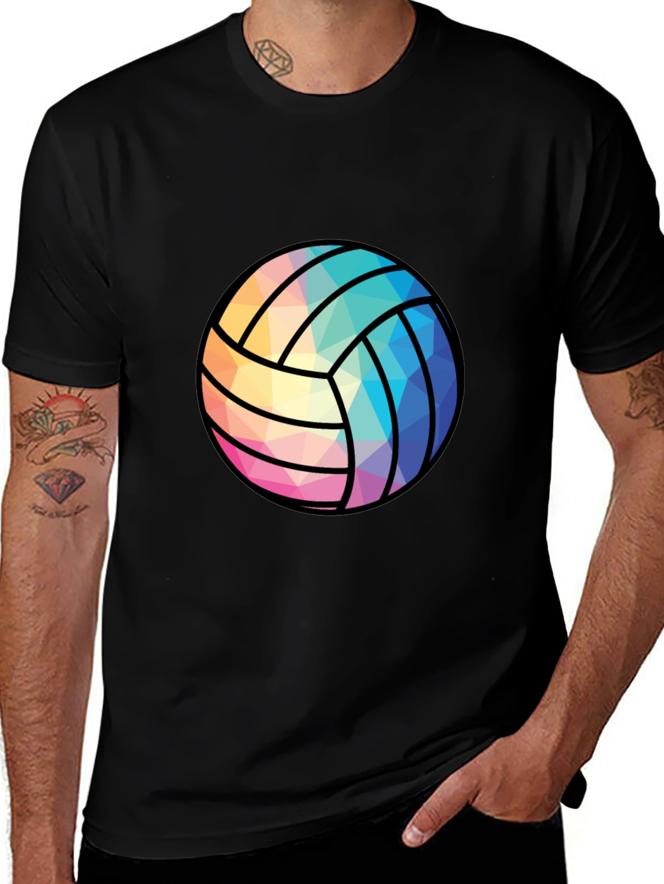 Variant 4 of Geometric Volleyball Graphic Tee - Black