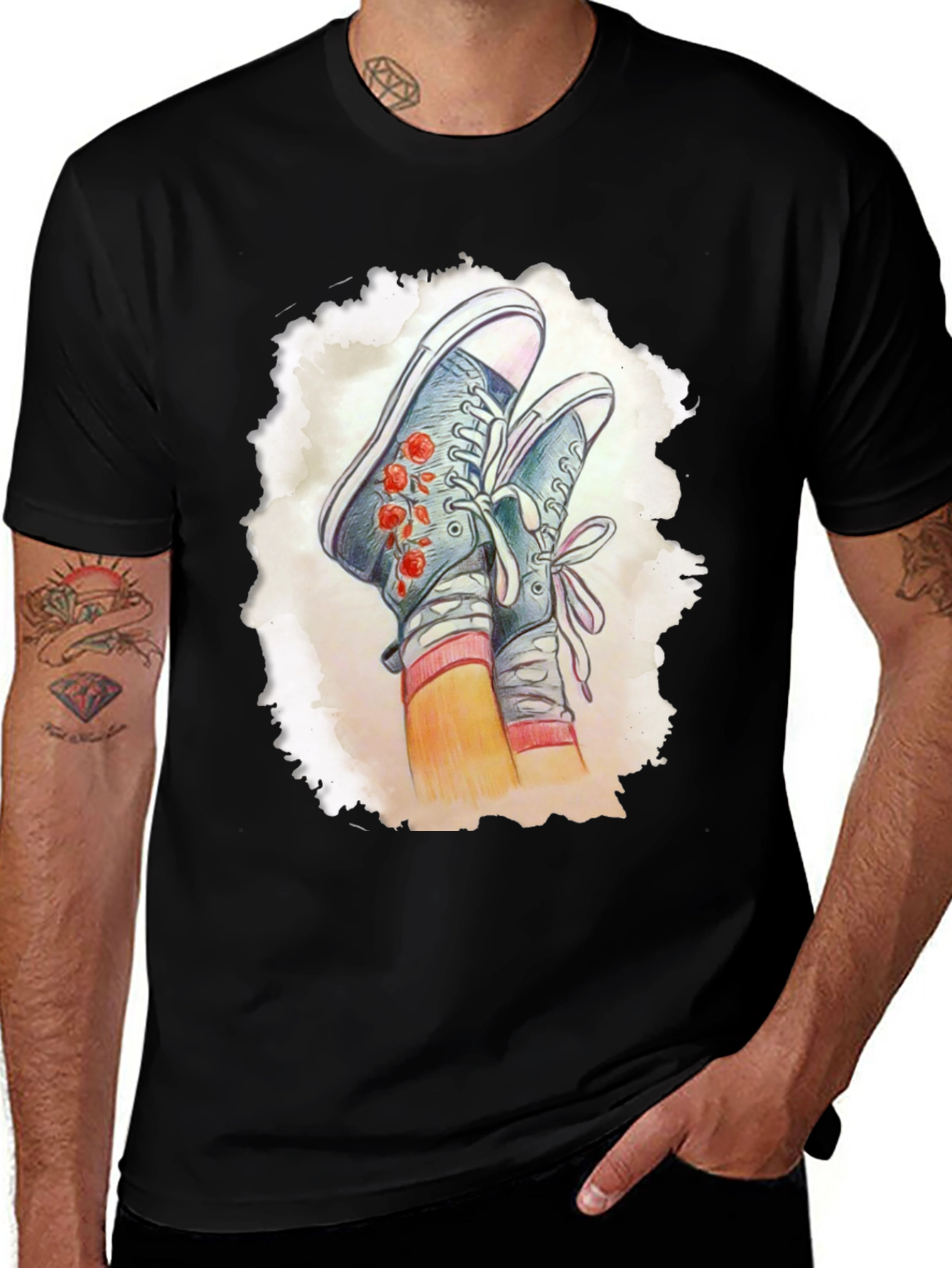Variant 20 of Floral Sneaker Graphic Tee - Casual Style