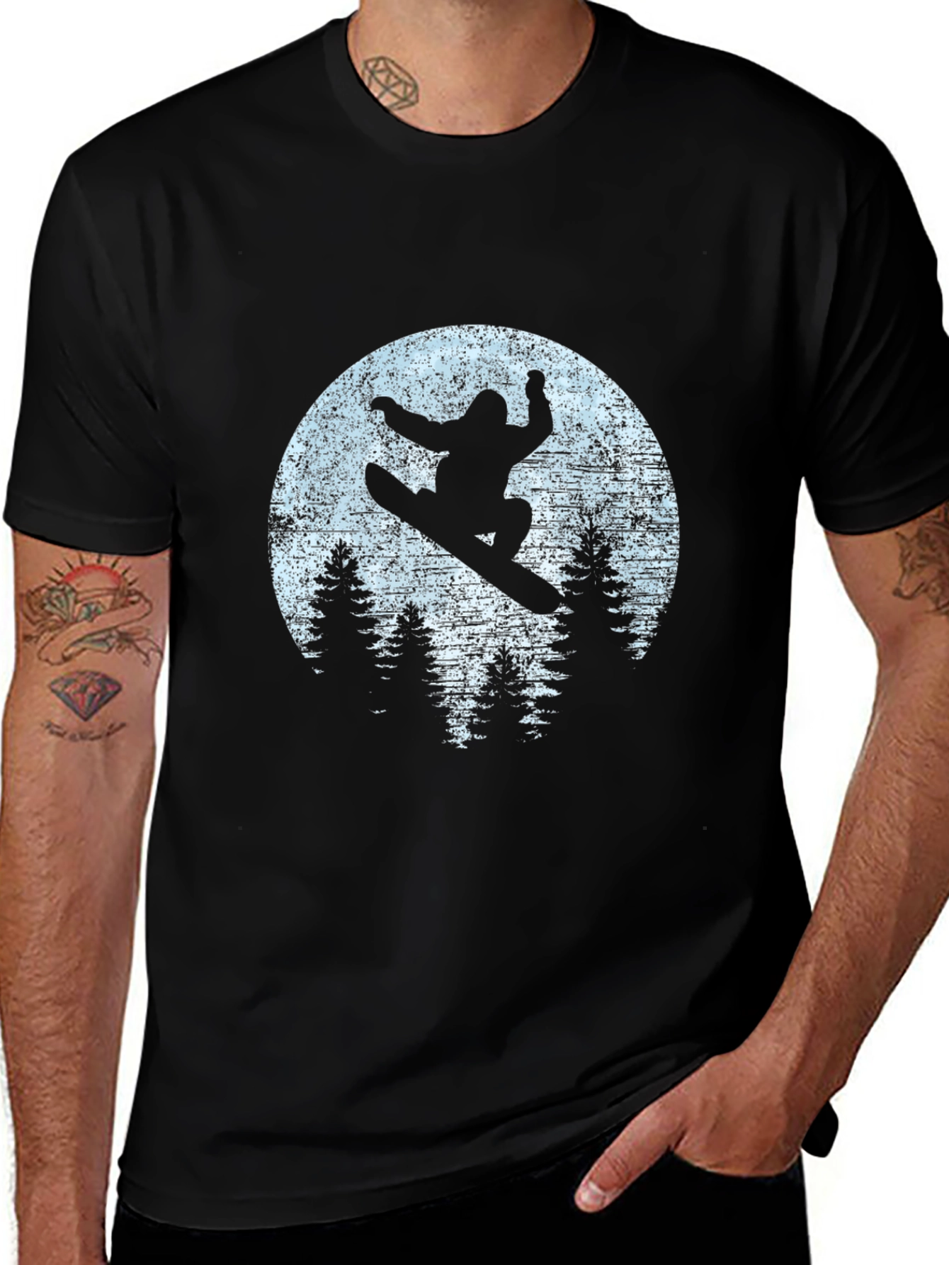 Variant 20 of Snowboarder Silhouette Graphic Tee - Men's Black T-Shirt