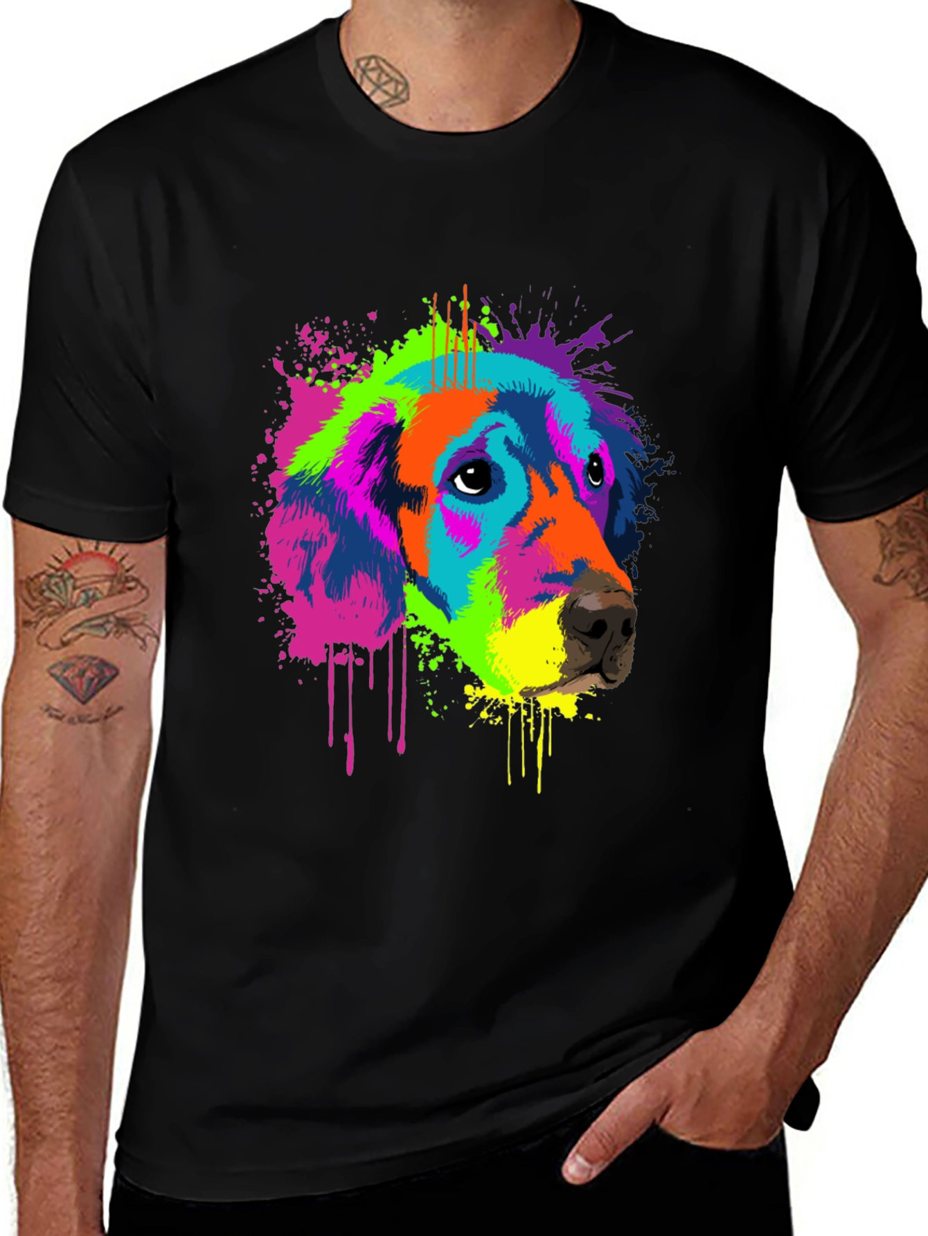 Black Vibrant Dog Graphic Tee - Men's Black T-Shirt main image
