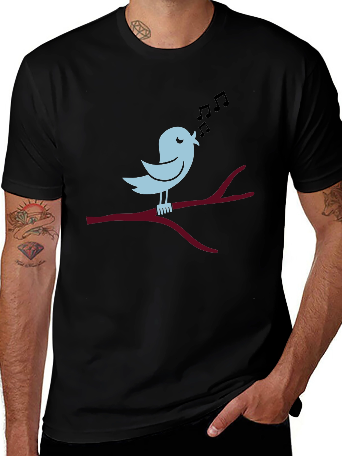 Variant 10 of Singing Bird Graphic Tee - Casual Black T-Shirt