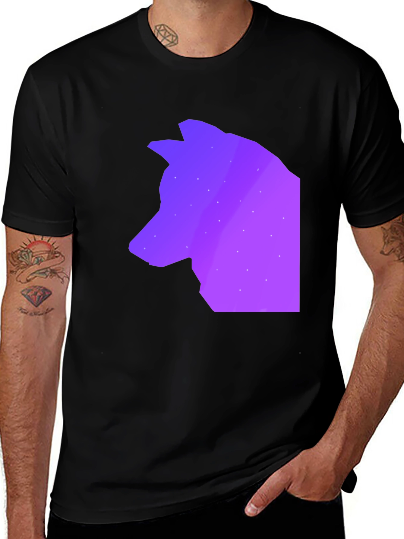 Variant 5 of Geometric Wolf Head Black T-Shirt