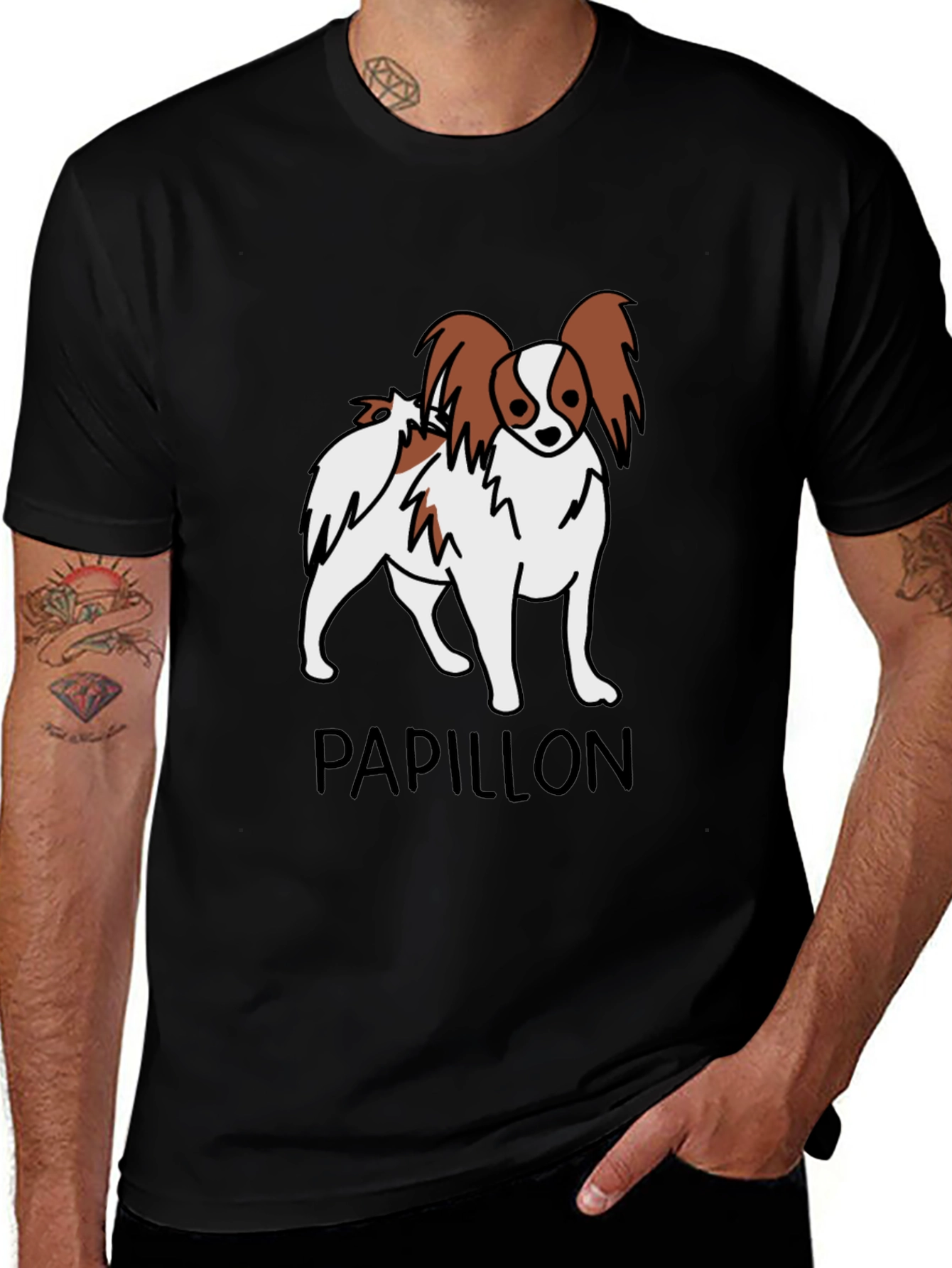 Variant 15 of Papillon Dog Graphic Black T-Shirt