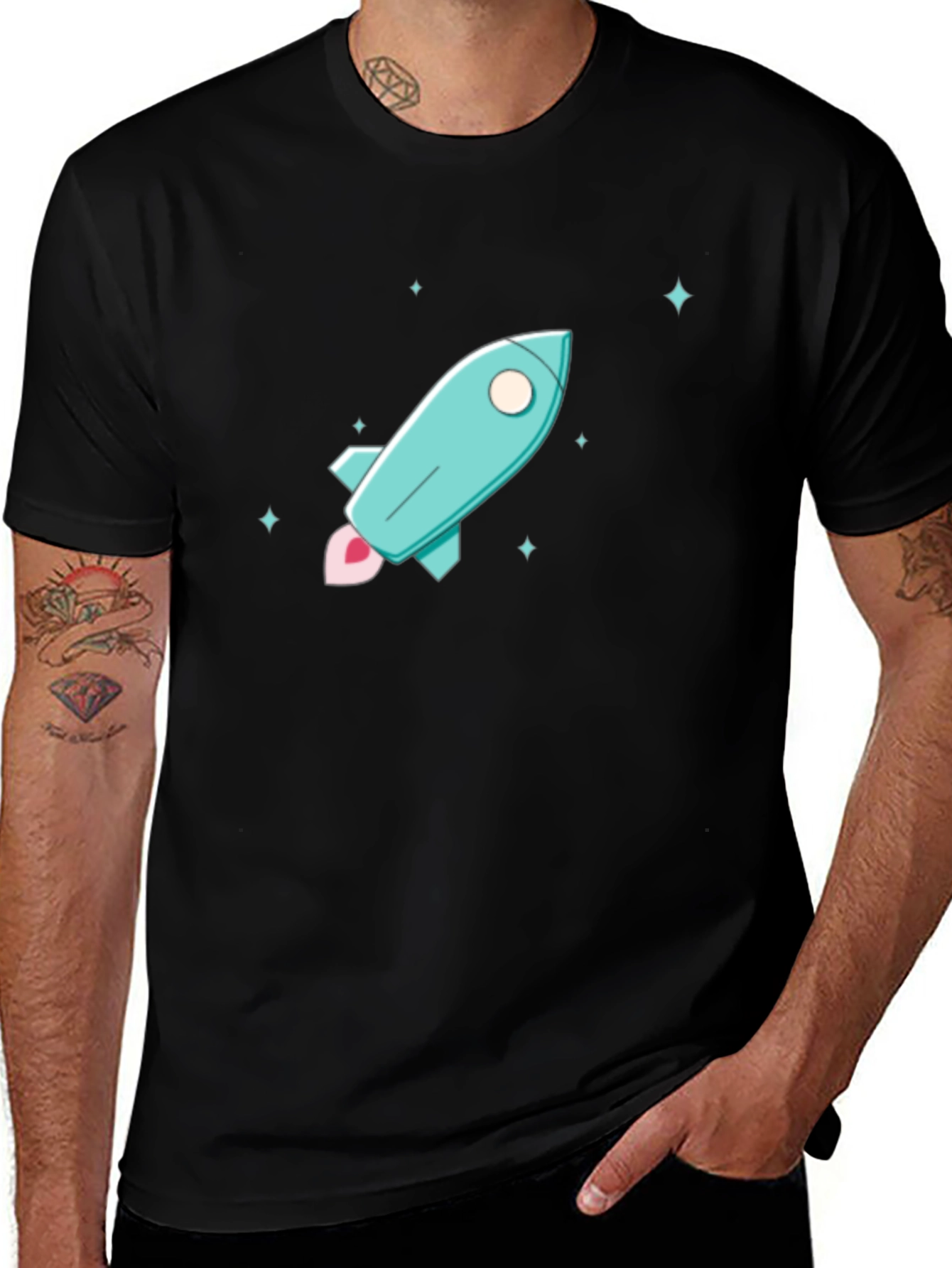Variant 22 of Rocket Launch T-Shirt - Black Cotton Blend Space Tee
