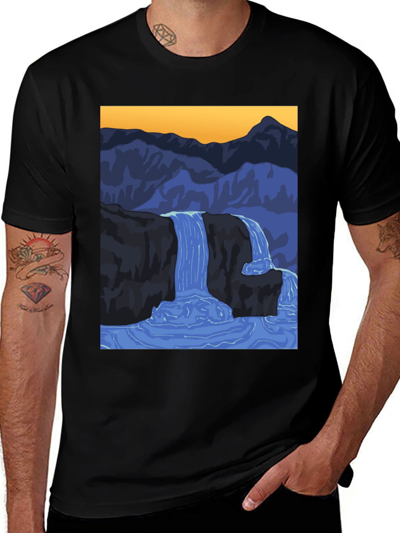 Variant 15 of Waterfall Graphic Black T-Shirt